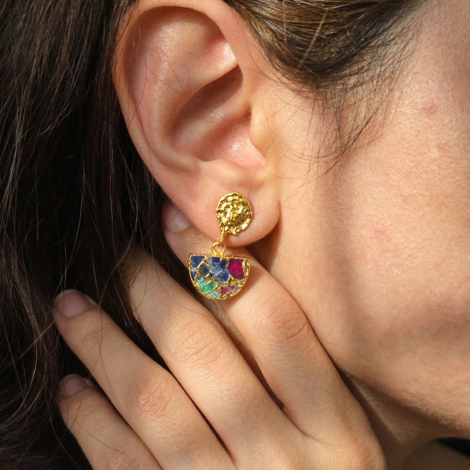 Multi Statement Ruby Sapphire Emerald Gemstone Earrings, Image 2 of 4