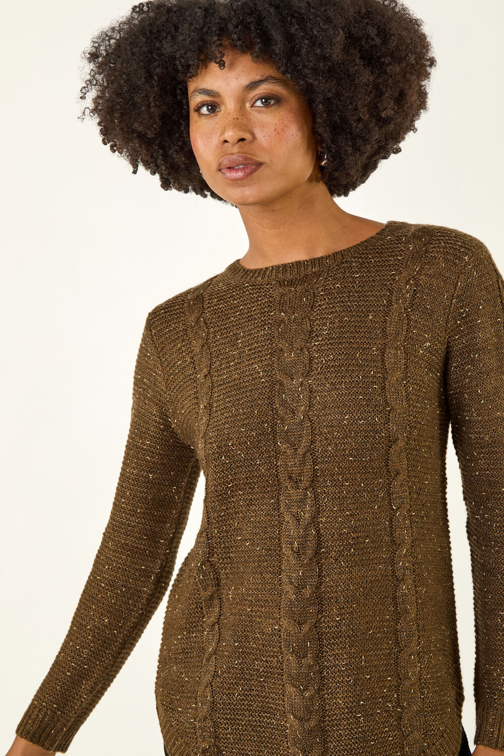 Brown Speckled Cable Knit Jumper , Image 5 of 5