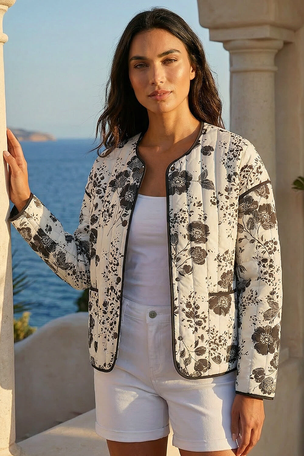 Black Floral Print Cotton Jacket, Image 3 of 4