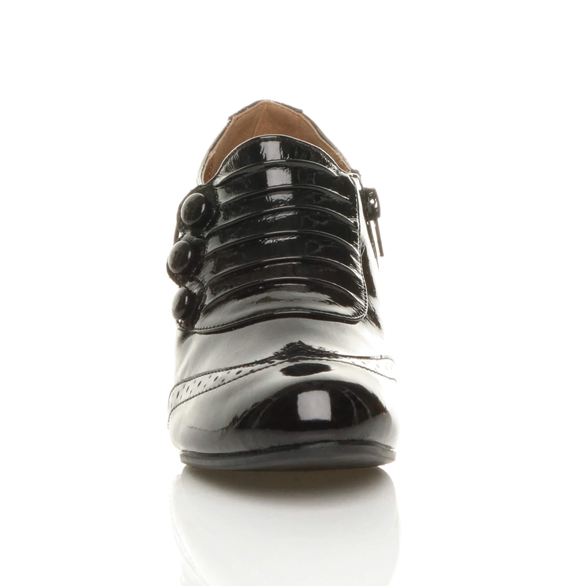 Black Mid Cuban Heel Brogue Button Ankle Boots, Image 6 of 6