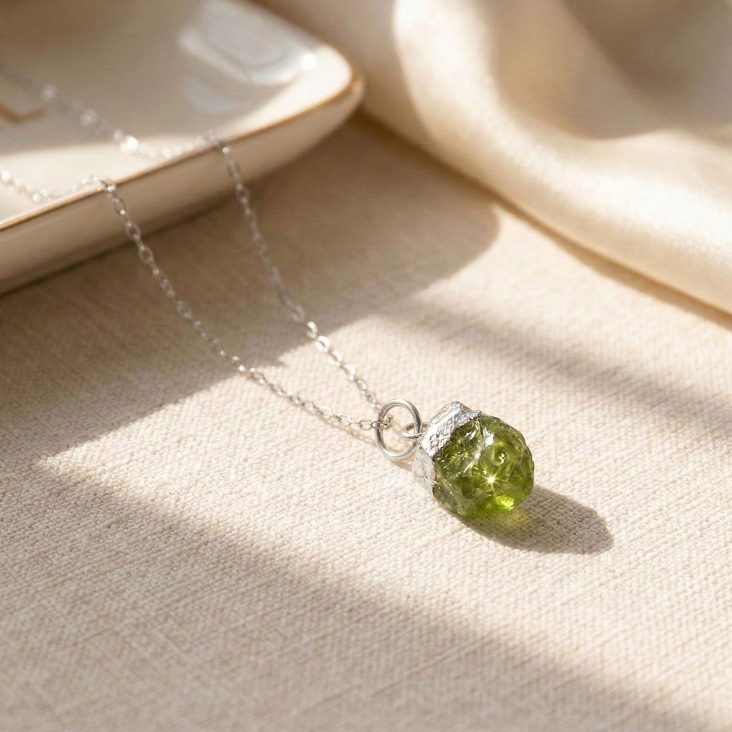 Silver Raw Peridot Sterling Silver August Birthstone Necklace, Image 1 of 5