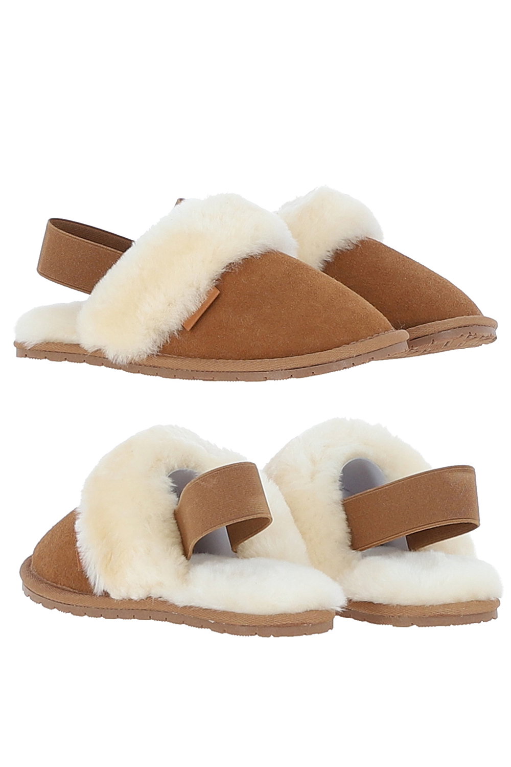 Tan Real Sheepskin Slippers with Heel Strap, Image 2 of 3