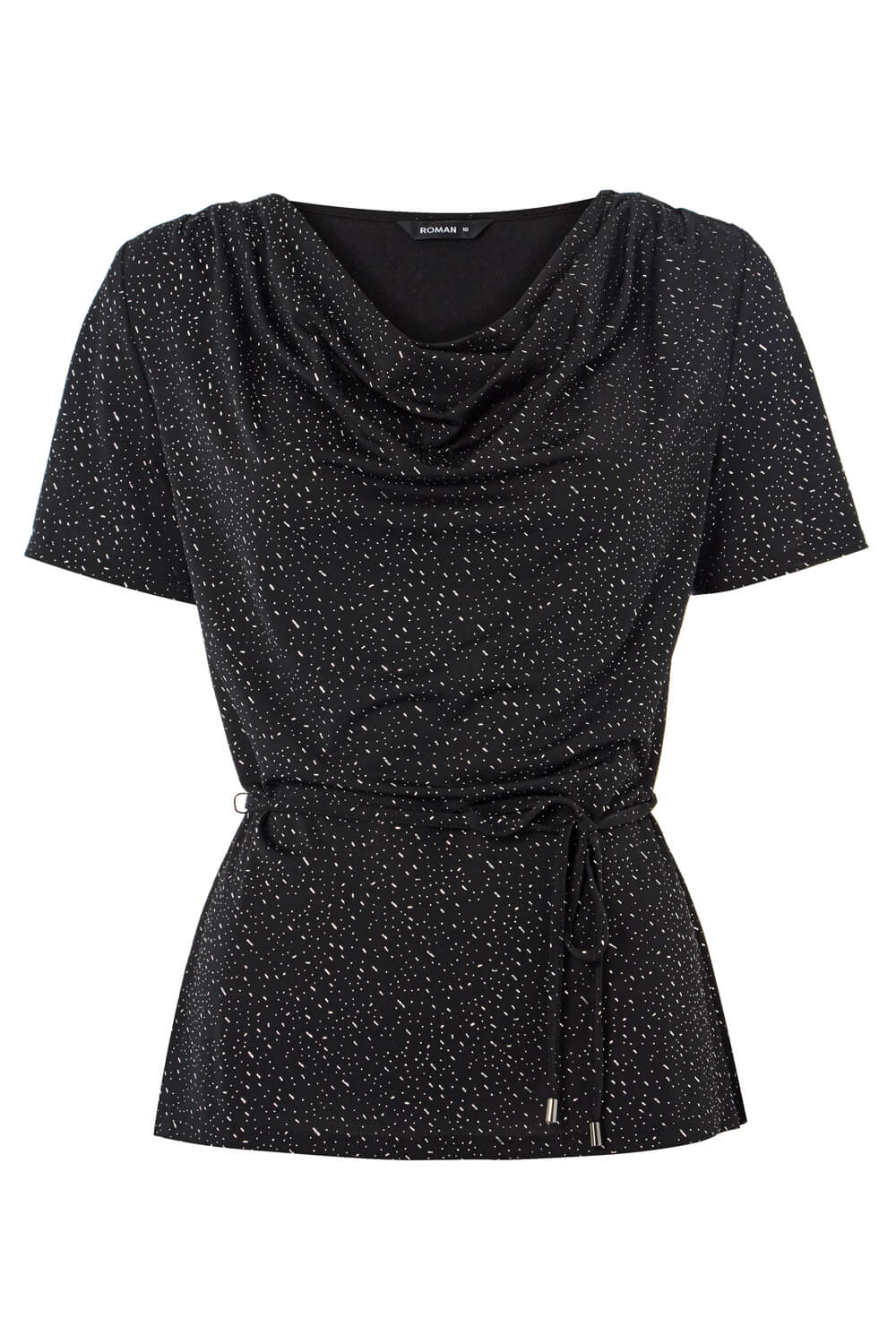 Black Tie Belt Cowl Neck Top, Image 6 of 5