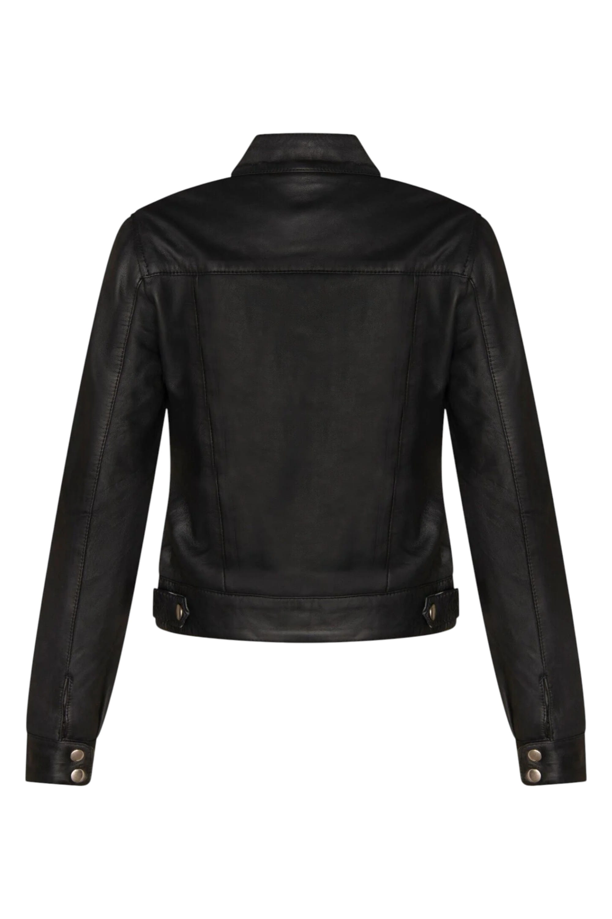 Black Womens Leather Moto Biker Jacket-Braga, Image 3 of 4