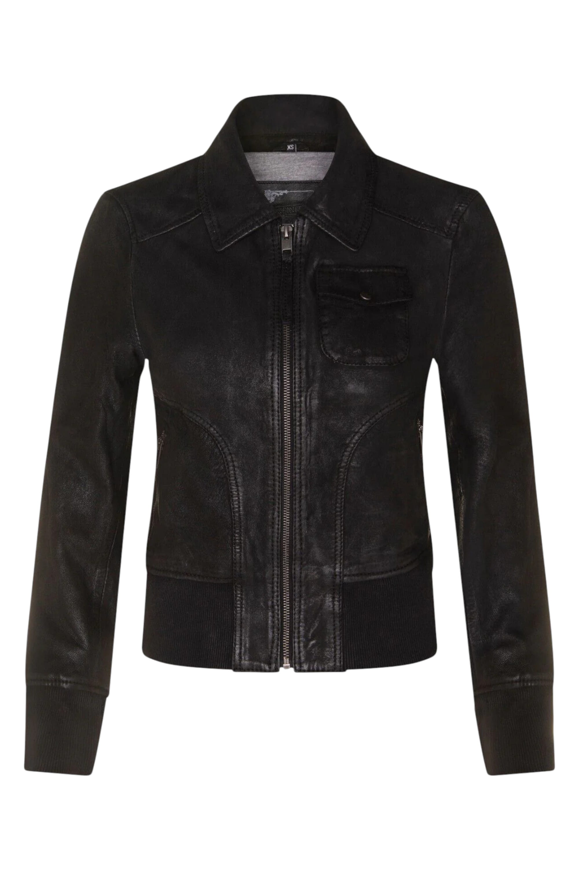 Black Womens Leather MA-1 Varsity Jacket - Ann, Image 2 of 5