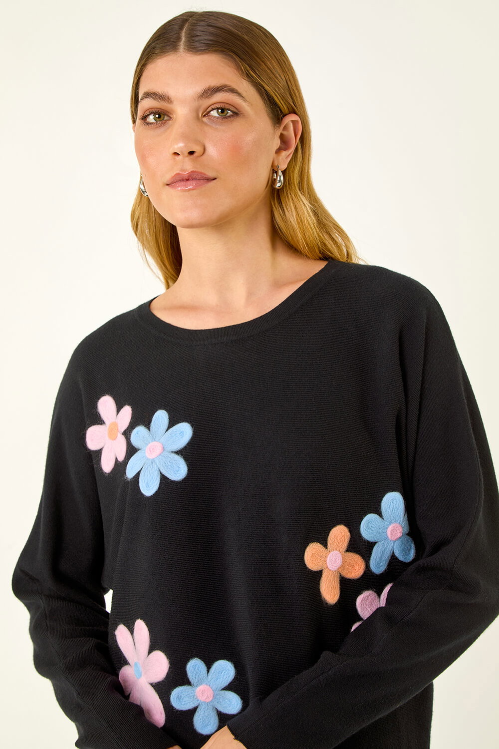 Black Floral Embroidery Knit Jumper, Image 6 of 6