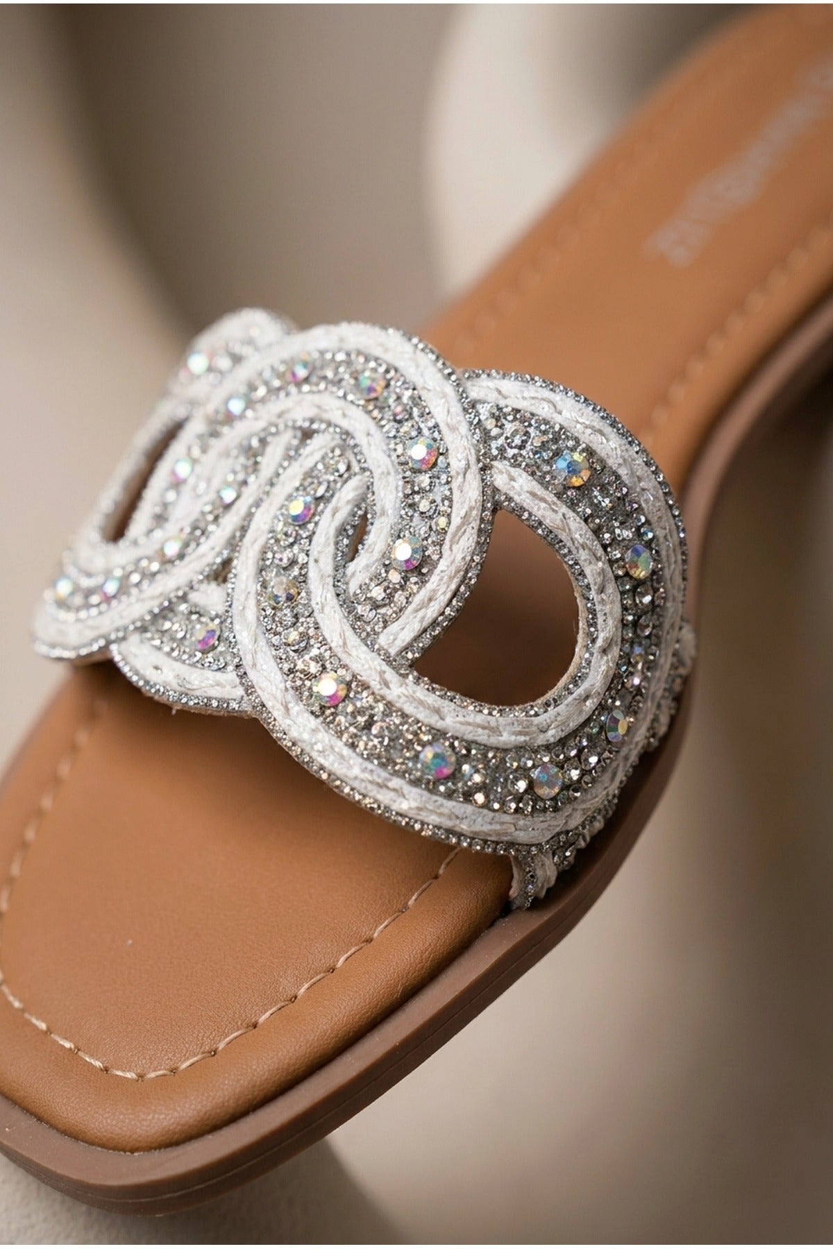 Maud Embellished Woven Knot Flat Sliders, Image 3 of 5