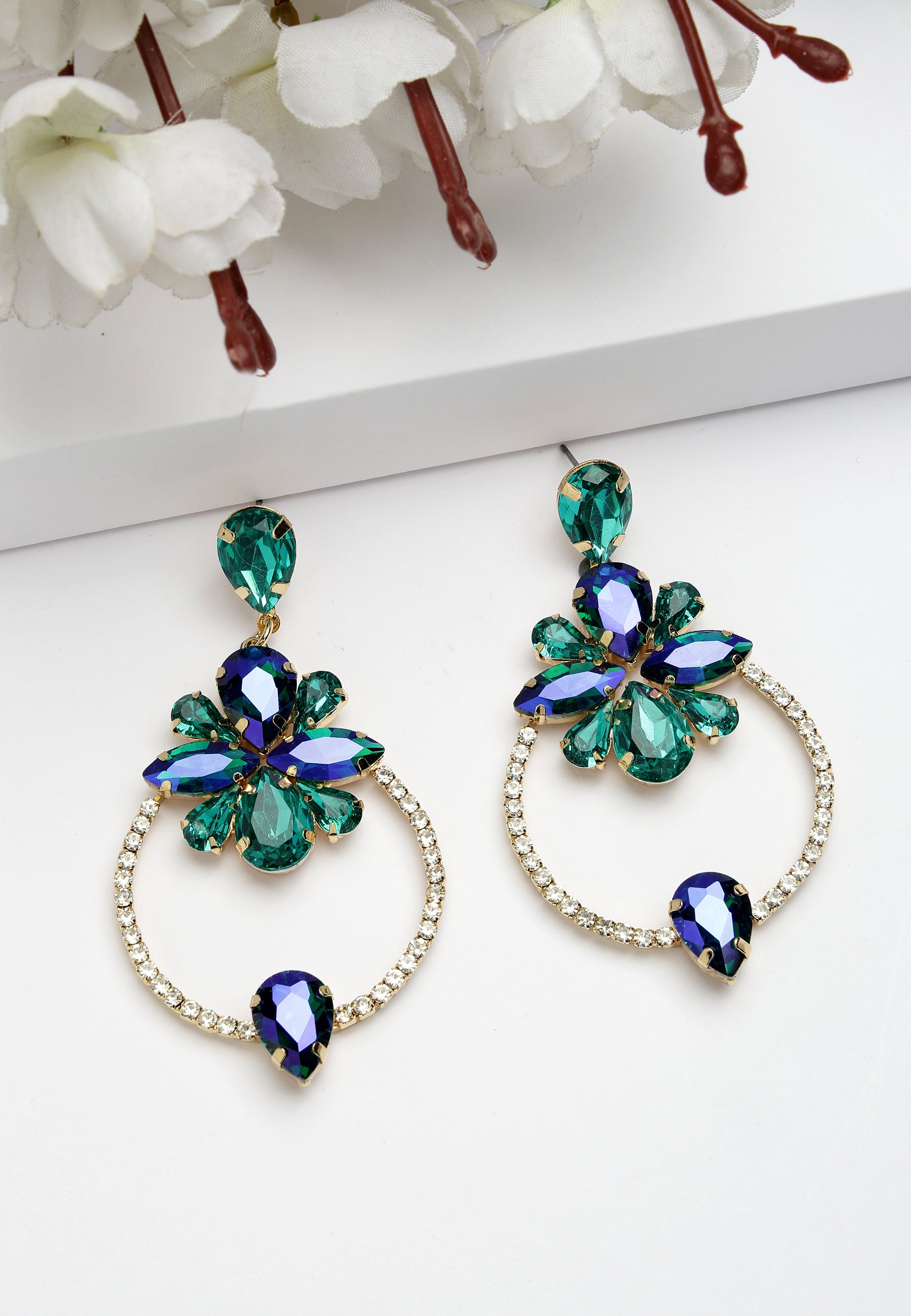 Green AVANT-GARDE PARIS Green Diva Collection Delicate Floral Drop Earrings, Image 2 of 4