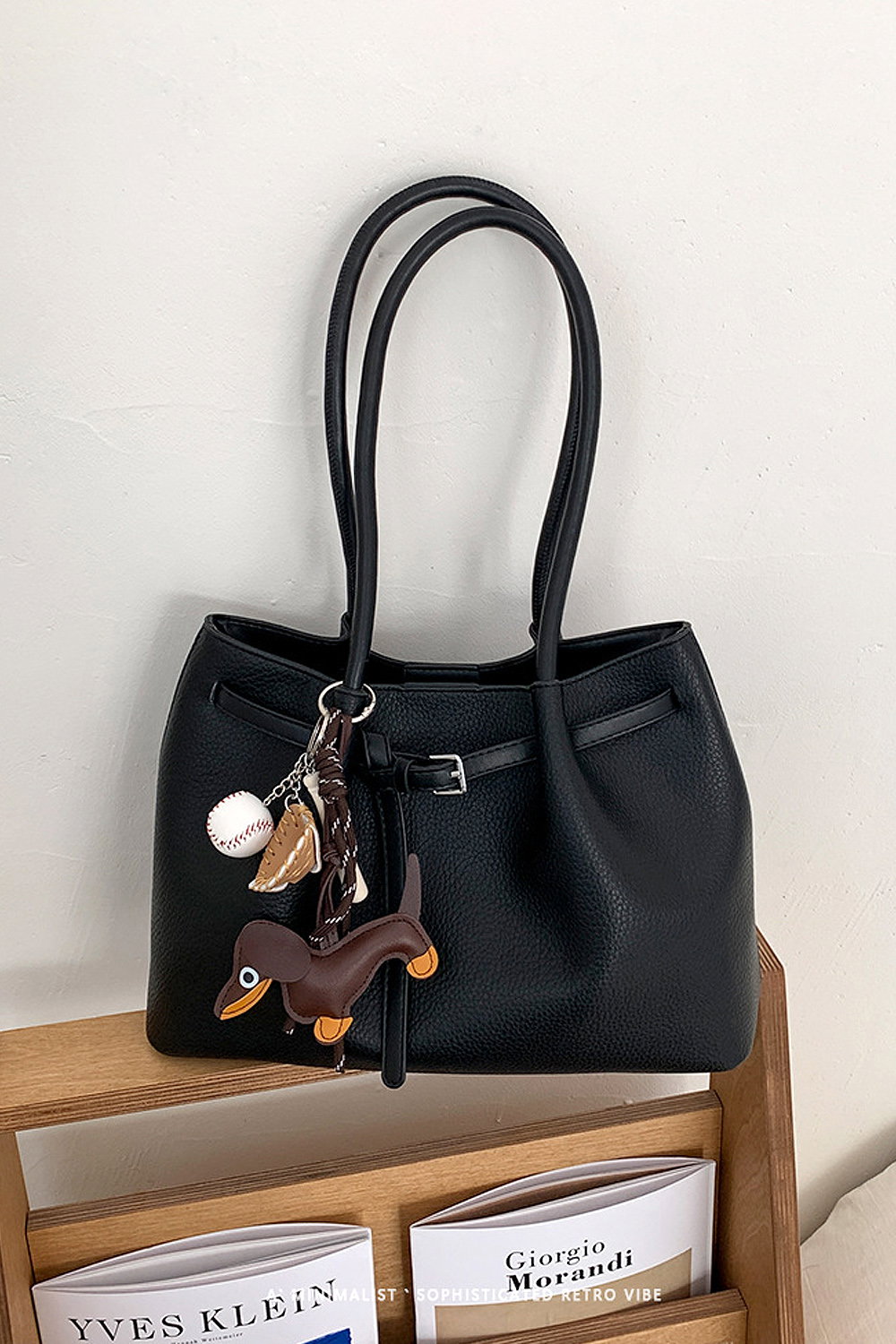 Black 'Orelia' Large Shoulder Tote Bag With Charm