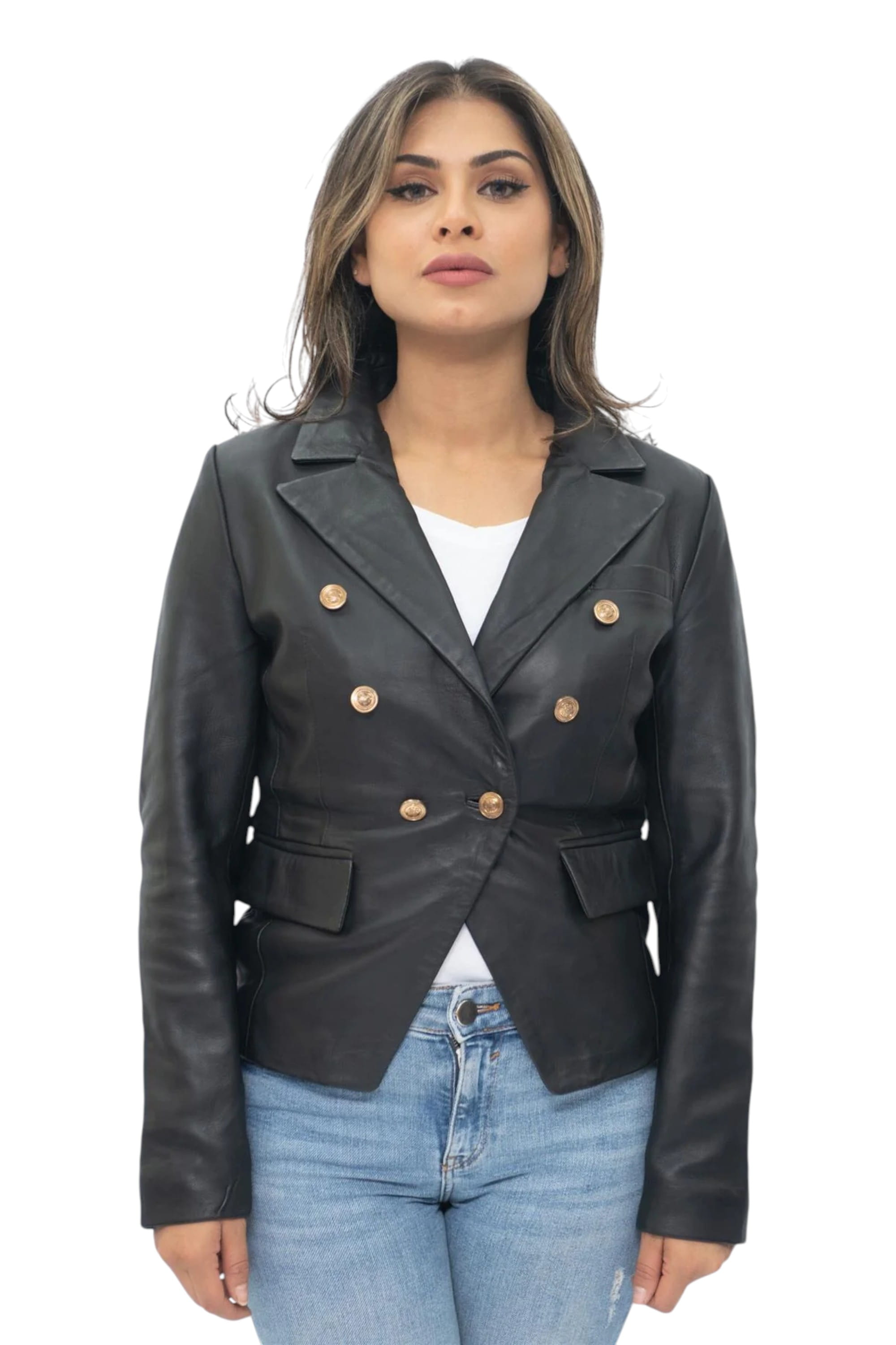 Black Leather Military Blazer Jacket-Aalborg, Image 2 of 6