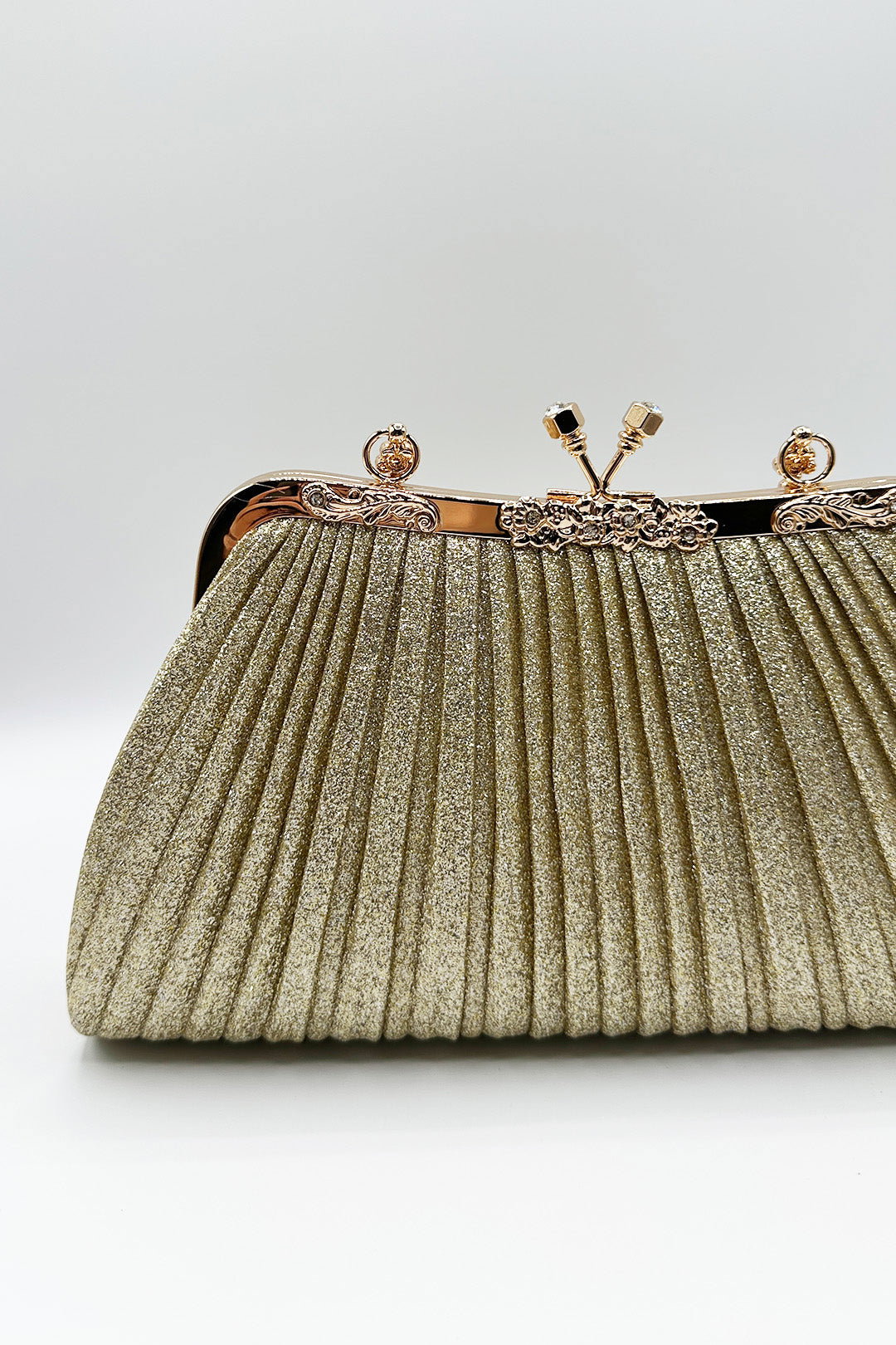 Gold Glitter Metallic Fibre Clutch Bag, Image 4 of 5