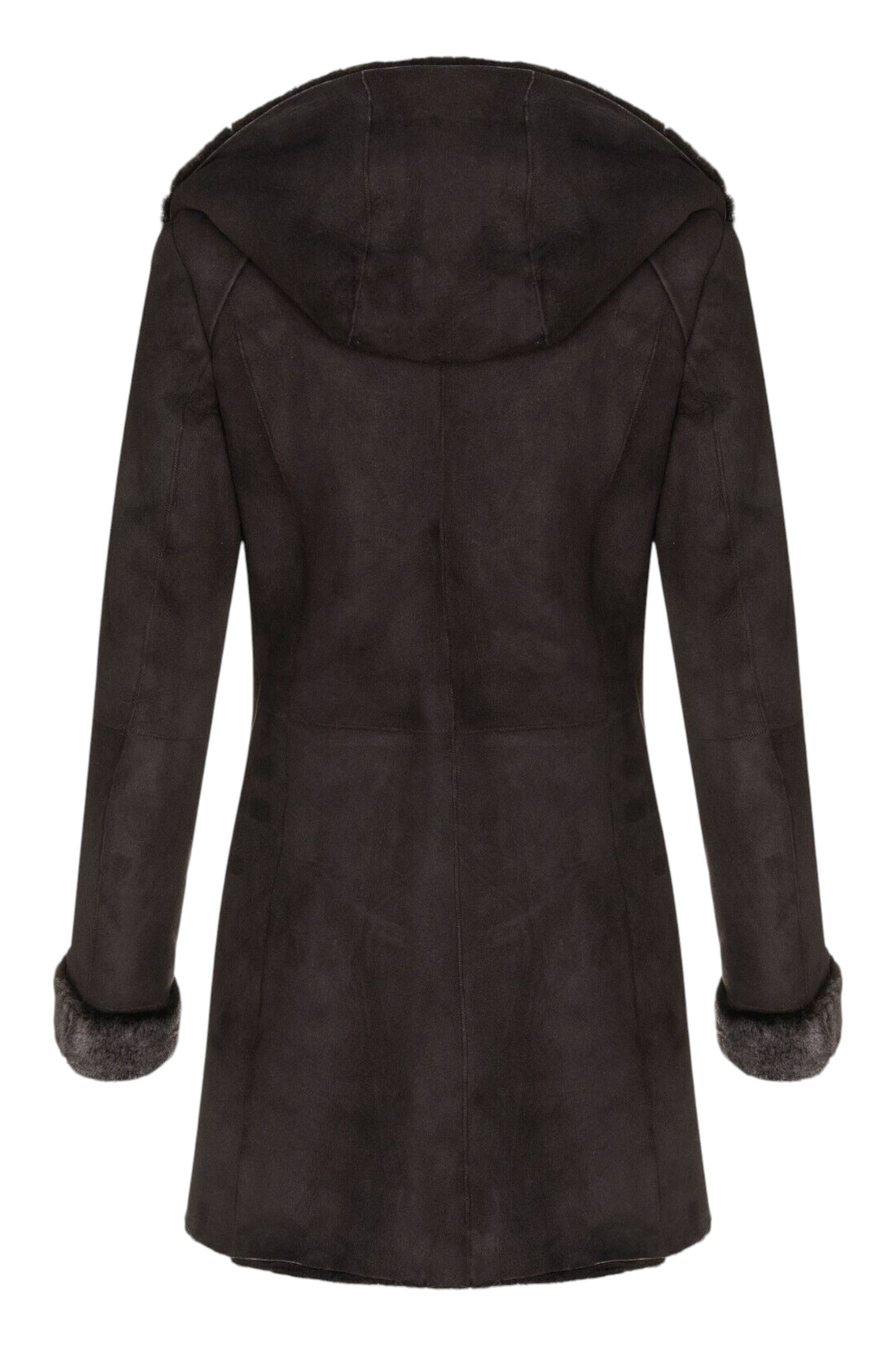 Taupe Merino Sheepskin Hooded Coat-Antioch, Image 3 of 4