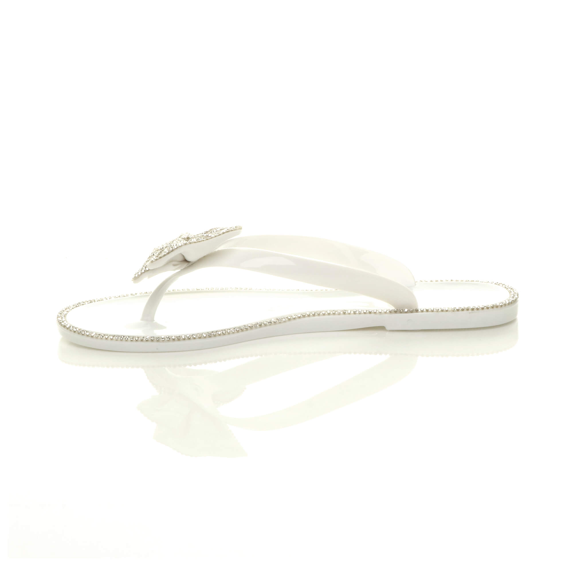 White Diamante Bow Toe Post Jelly Sandals Flip Flops, Image 3 of 6
