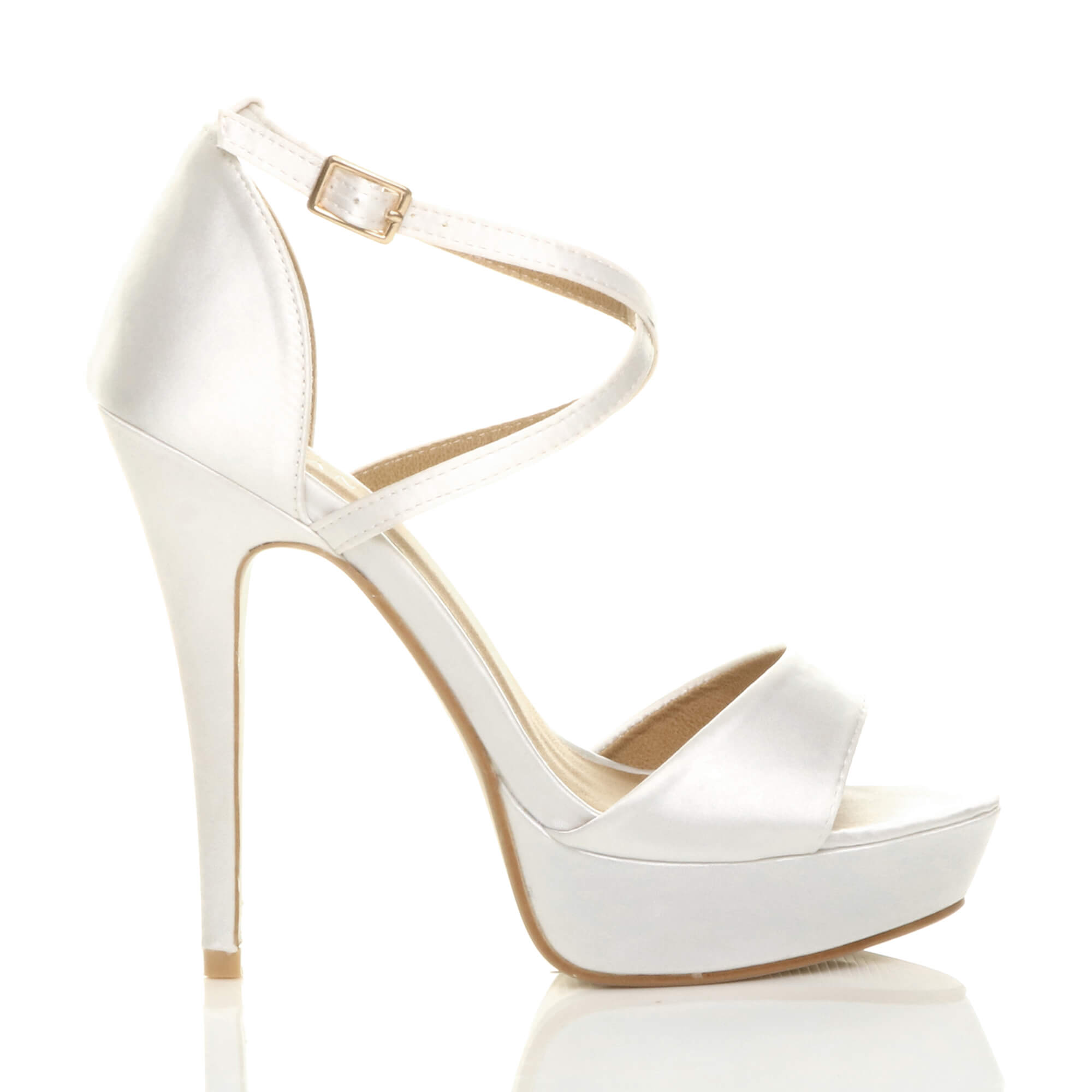White AJVANI White High Heel Crossed Straps Platform Sandals, Image 2 of 6