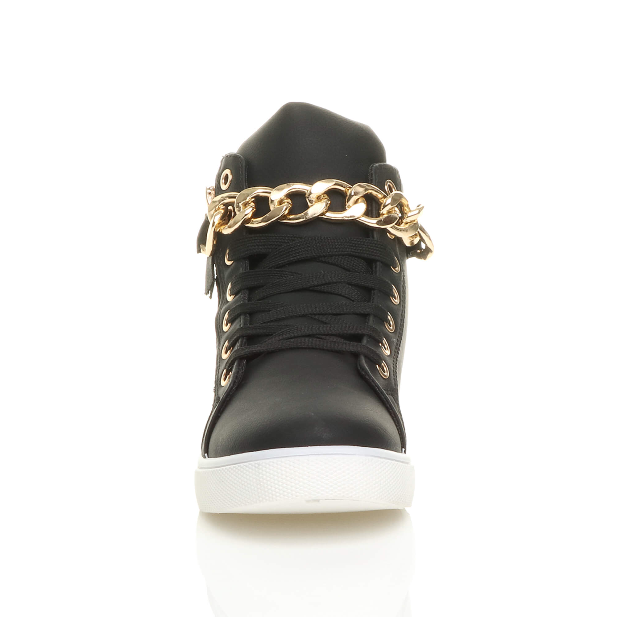 Black Gold Chain Lace Up Trainers Hi Tops, Image 6 of 6