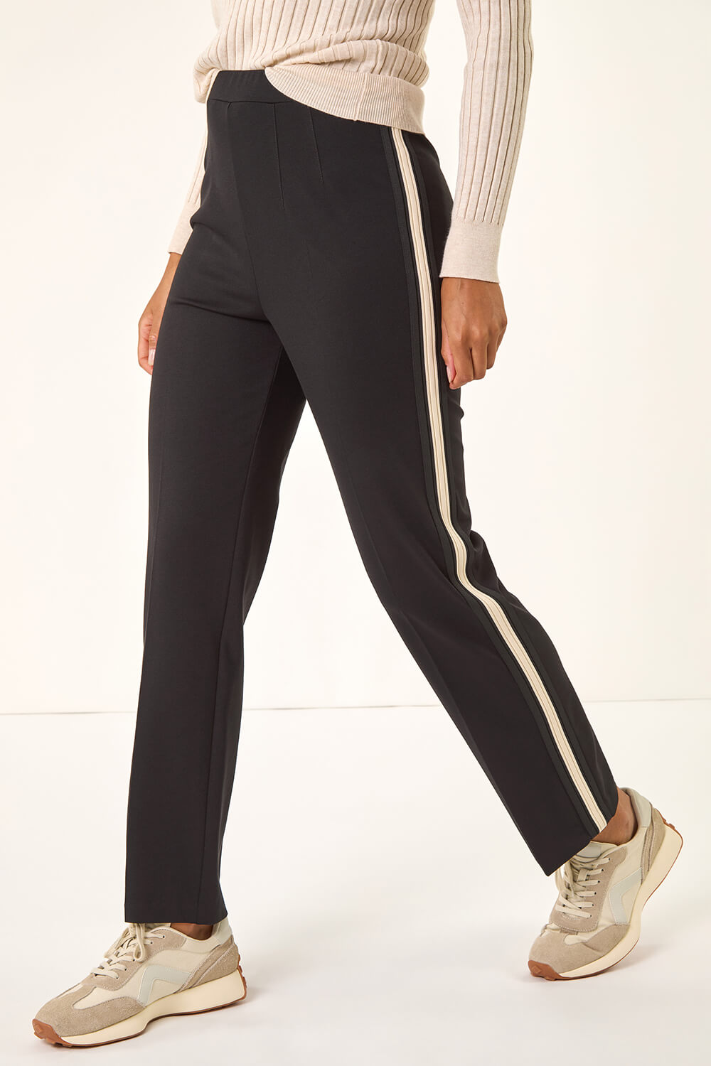 Black Straight Leg Side Stripe Trousers, Image 5 of 5