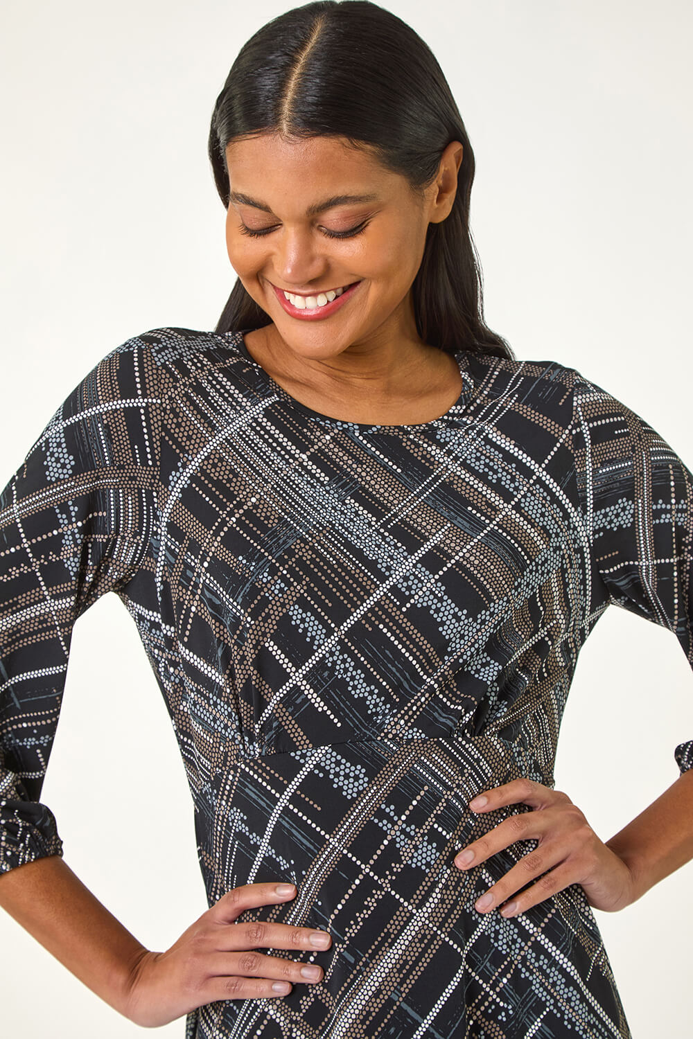 Chocolate Abstract Linear Stretch Dress, Image 5 of 5