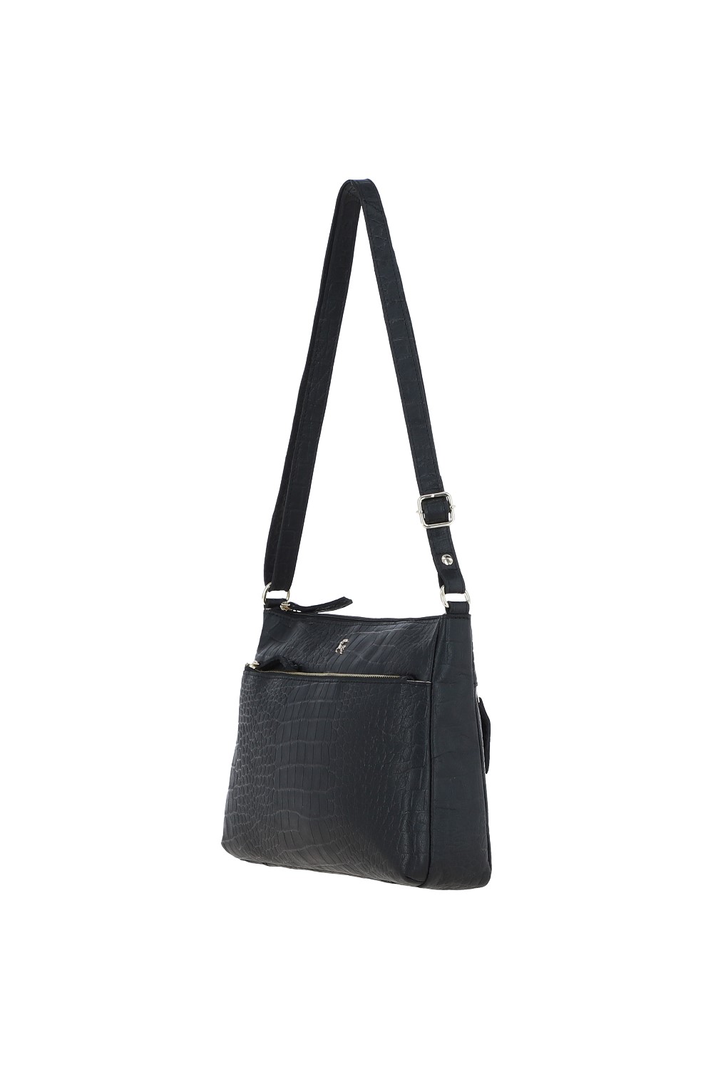 Black 'Silvia' Croc Print Real Leather Shoulder Bag, Image 2 of 5