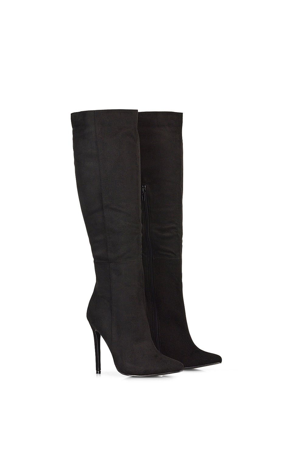 Black 'Nora' Pointed Toe Zip Up Knee High Stiletto Heel Long Boots, Image 5 of 5