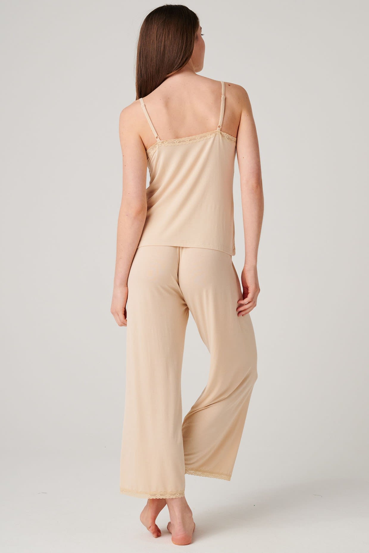 Beige "Soft Sand" Bamboo Lace Camisole Pyjama Set, Image 3 of 6