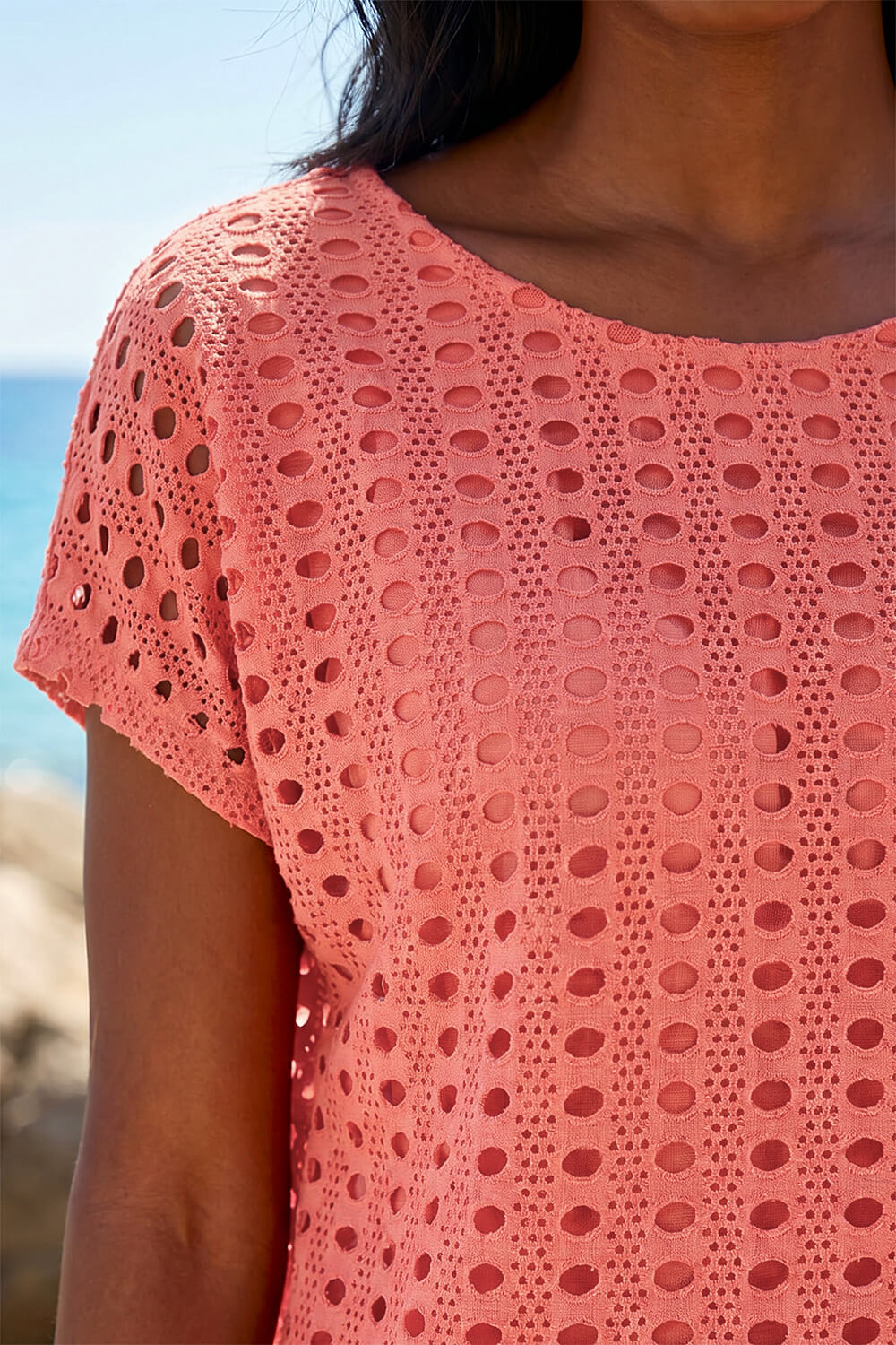 Coral Cut Out Detail Stretch Top, Image 5 of 4