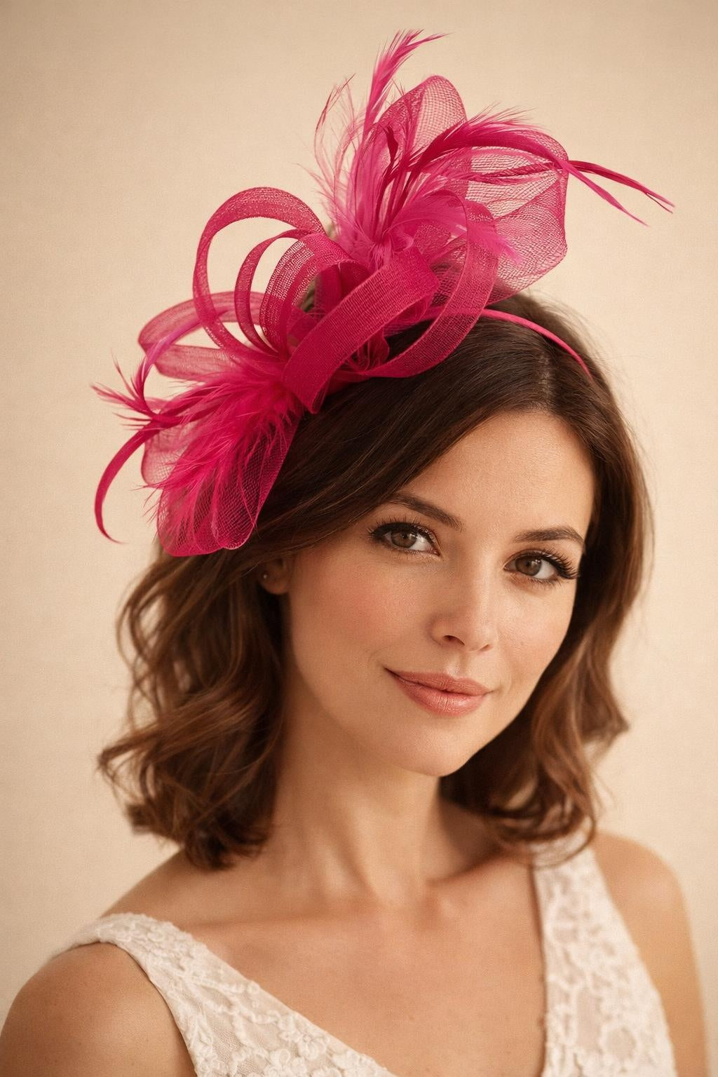 Pink Flourescent SVNX Pink Flourescent Bow Feather Fascinator, Image 1 of 1