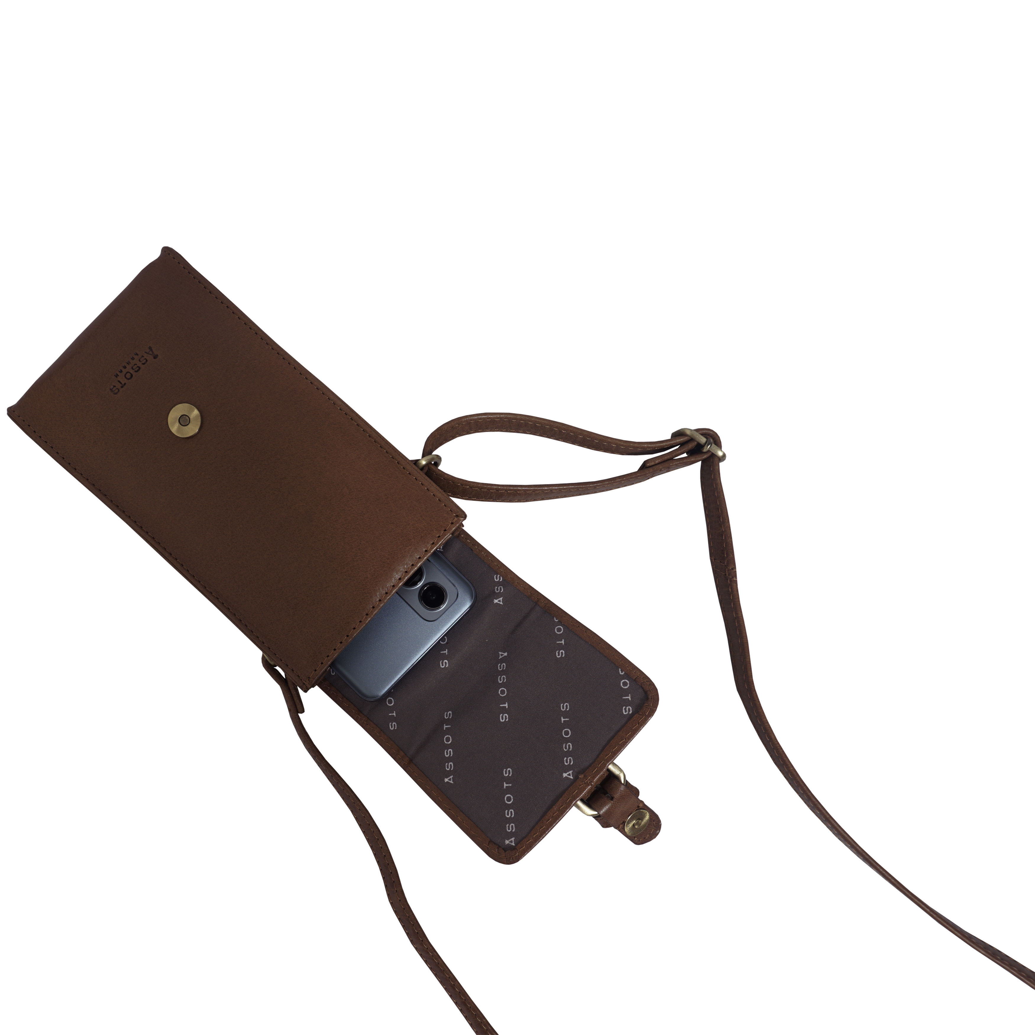 Brown 'PETRA' Polished VT Real Leather Mobile Phone Crossbody Bag, Image 5 of 6