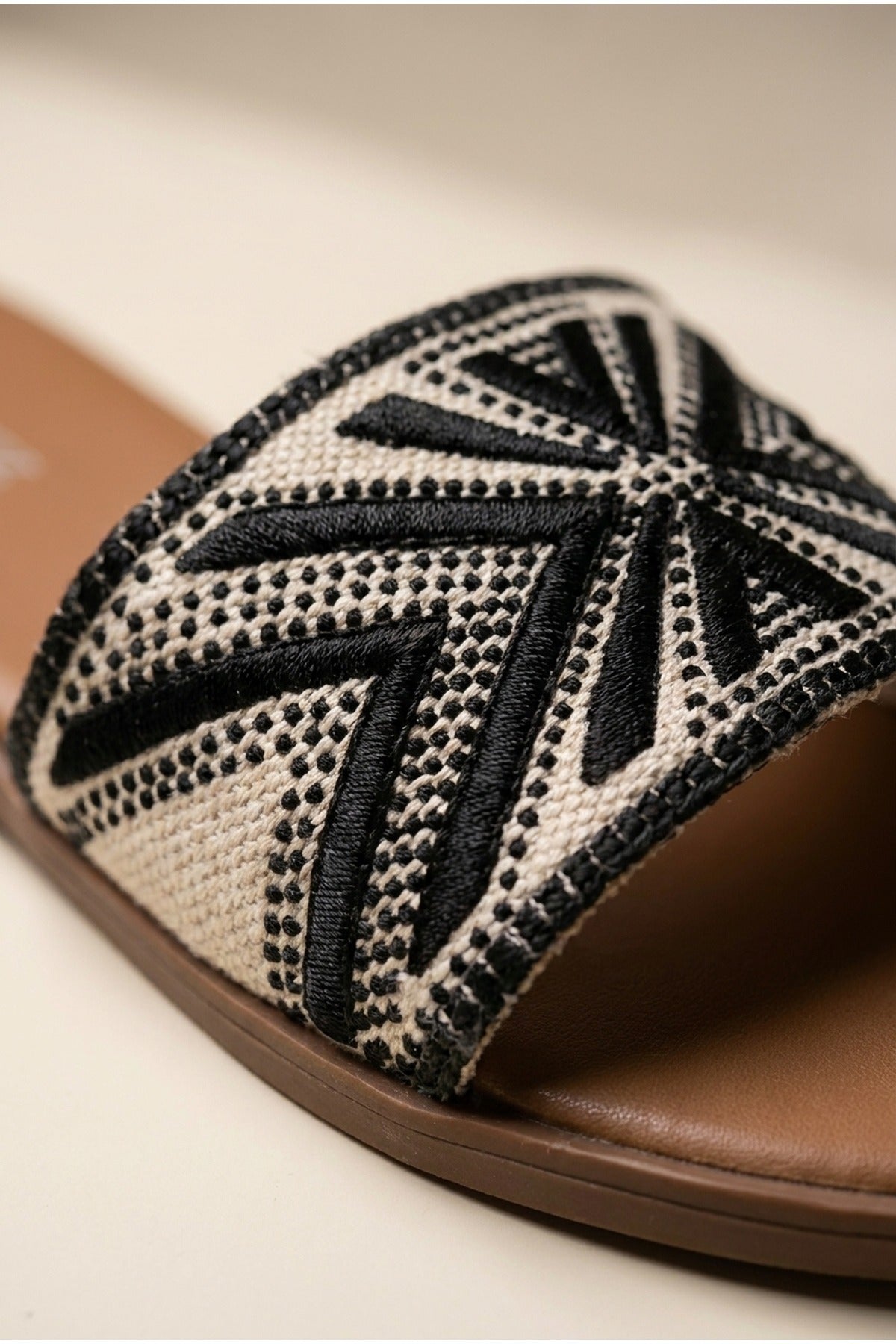 Black Octavia Geometric Woven Strap Sliders, Image 3 of 5