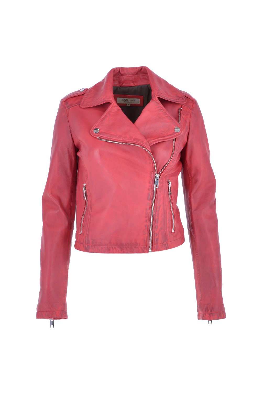 Raspberry 'Brooklyn' Short Leather Biker Jacket, Image 1 of 4