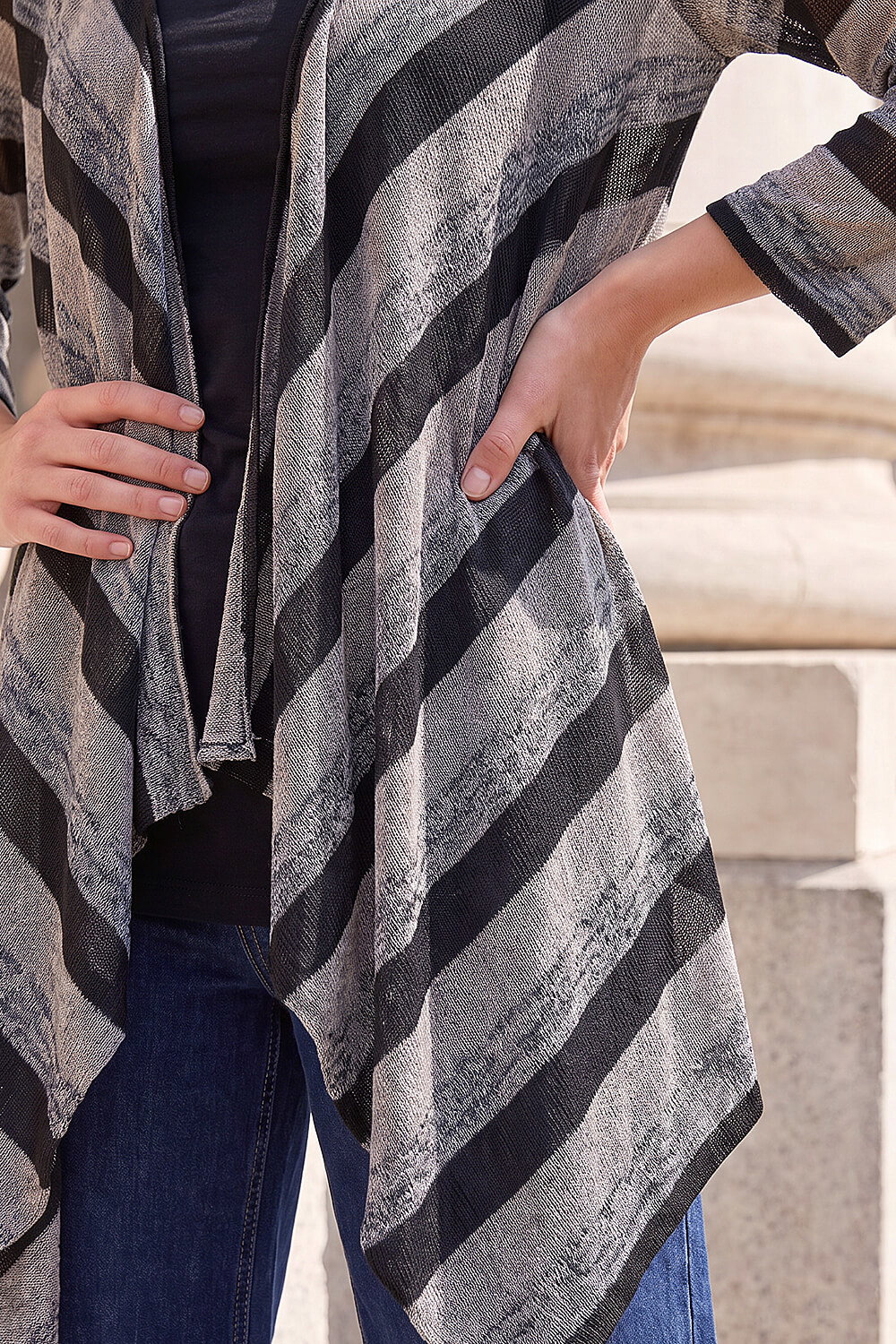Black Mock Layer Stripe Knit Cardigan, Image 5 of 4