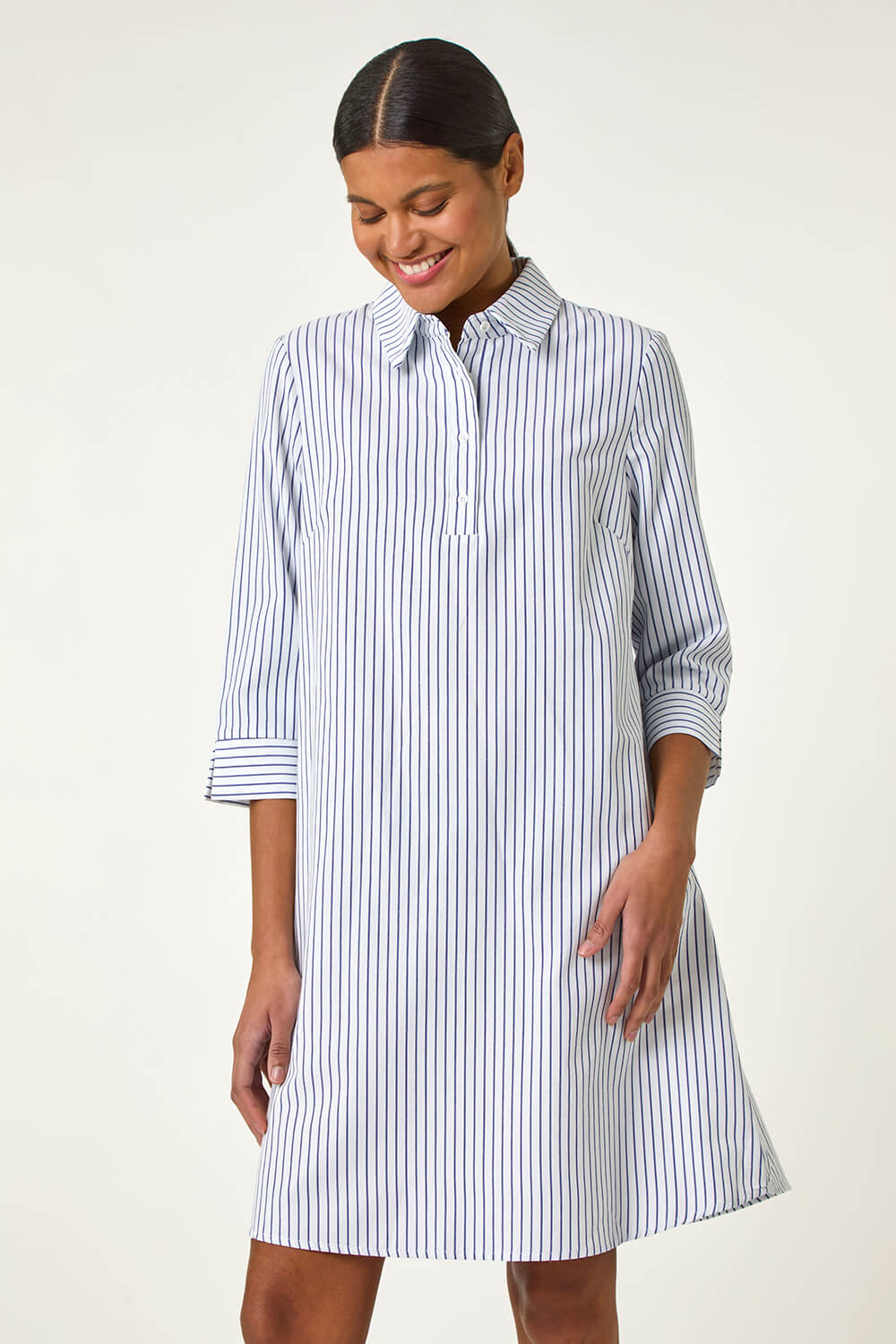 Light Blue Pinstripe Shirt Dress, Image 3 of 5
