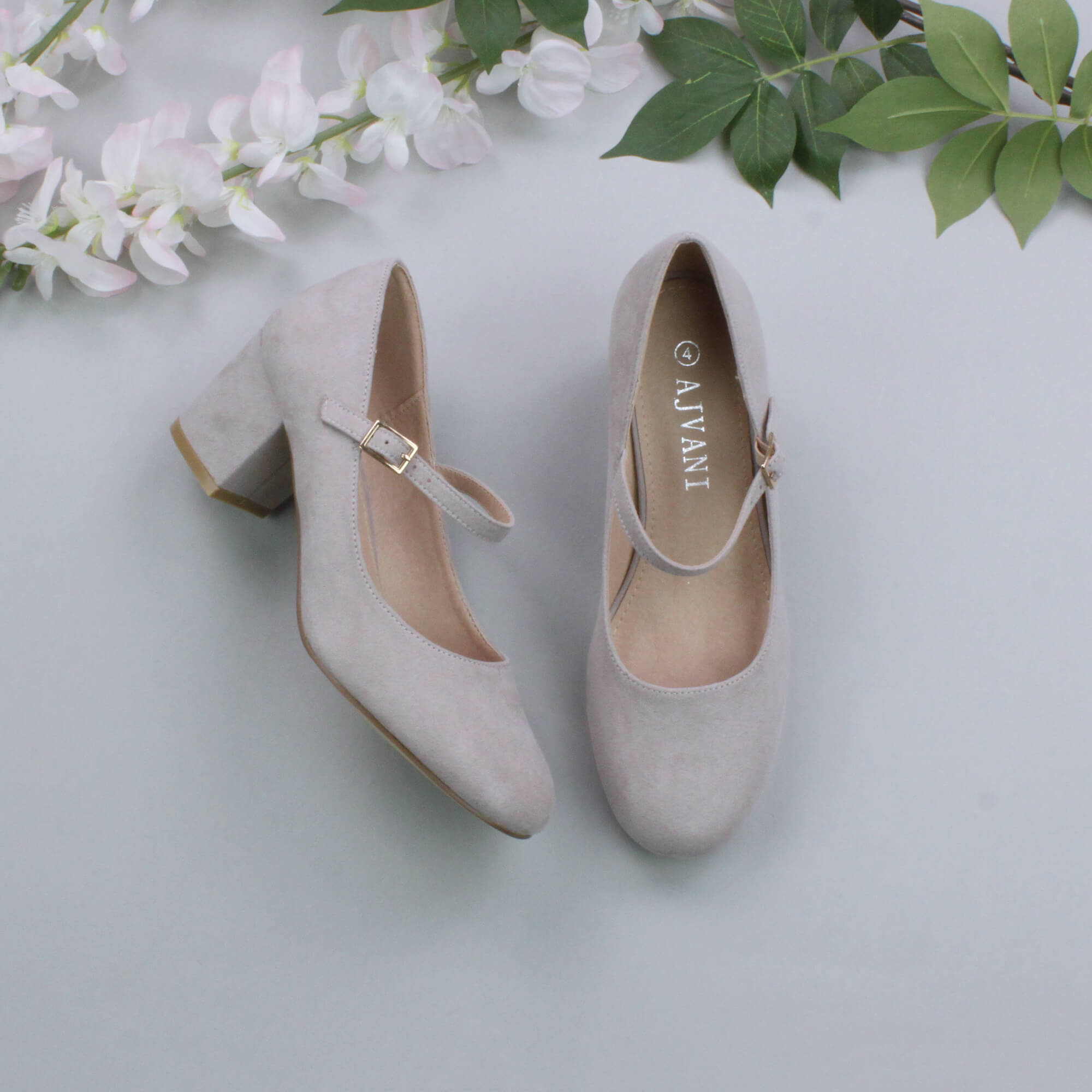 Grey AJVANI Grey Mid Block Heel Mary Jane Court Shoes, Image 4 of 6
