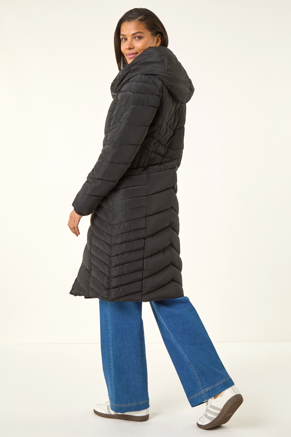 Black Hooded Quilted Coat, Image 4 of 5