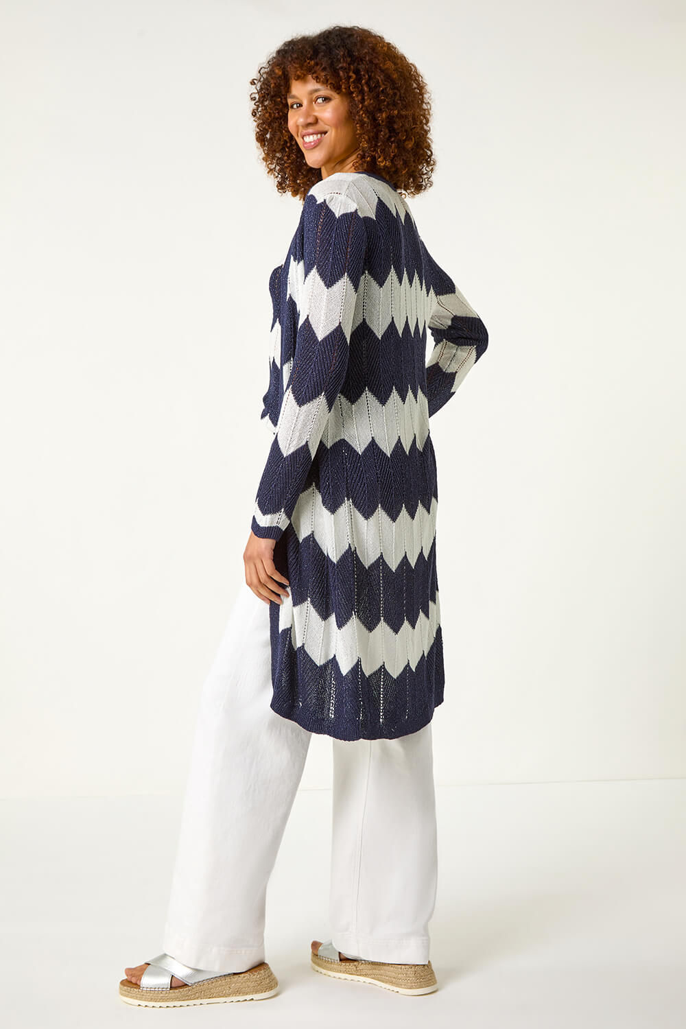 Navy Chevron Stripe Longline Cardigan, Image 4 of 5