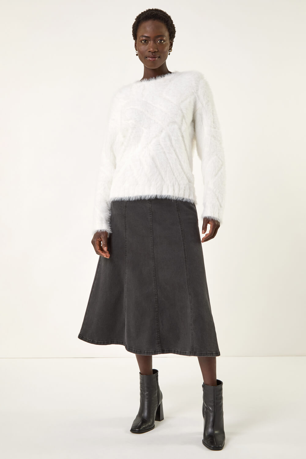 Ivory  Fluffy Stripe Knit Jumper, Image 4 of 5