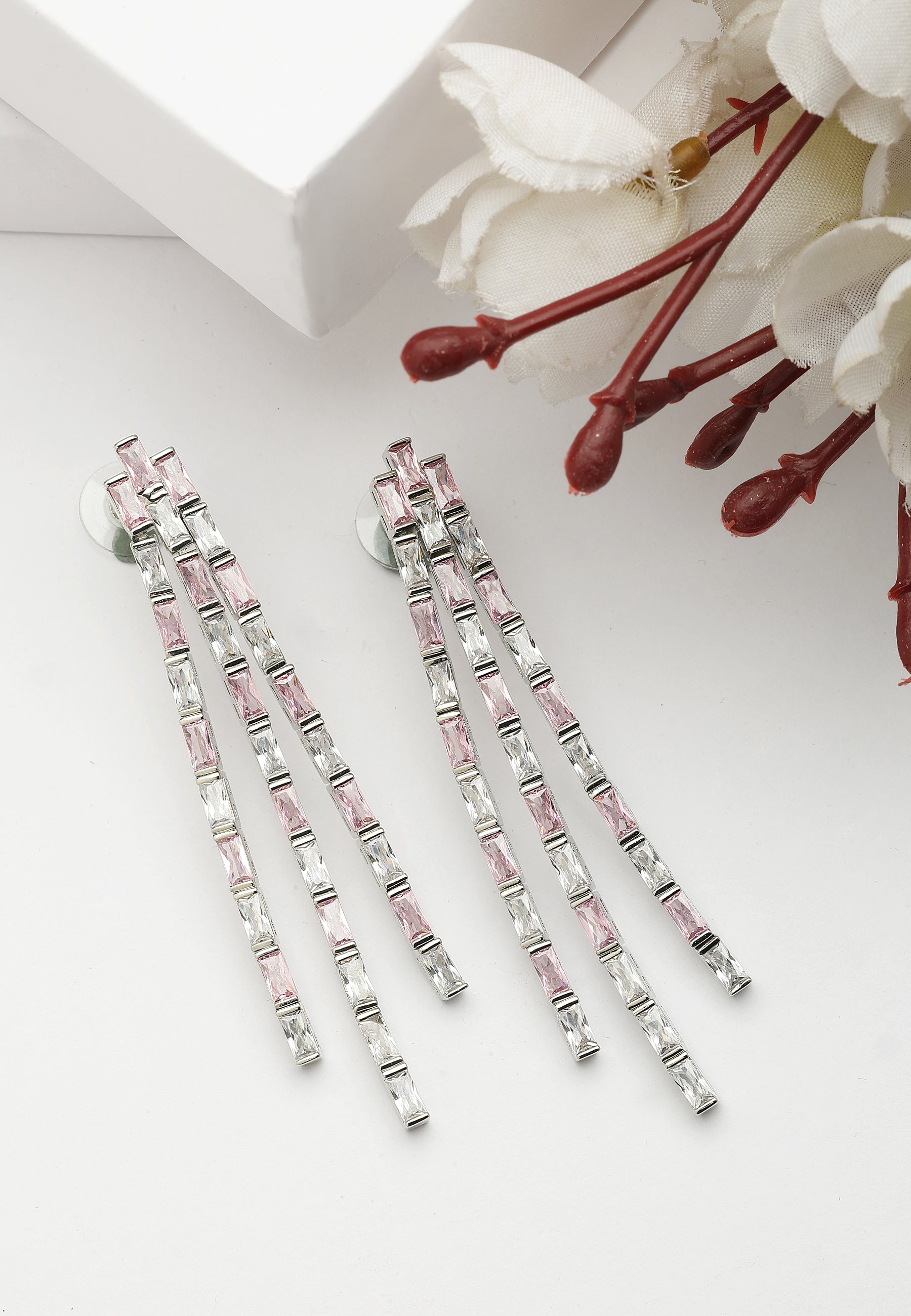Light Pink Diva Chain Tassel Earrings, Image 2 of 5