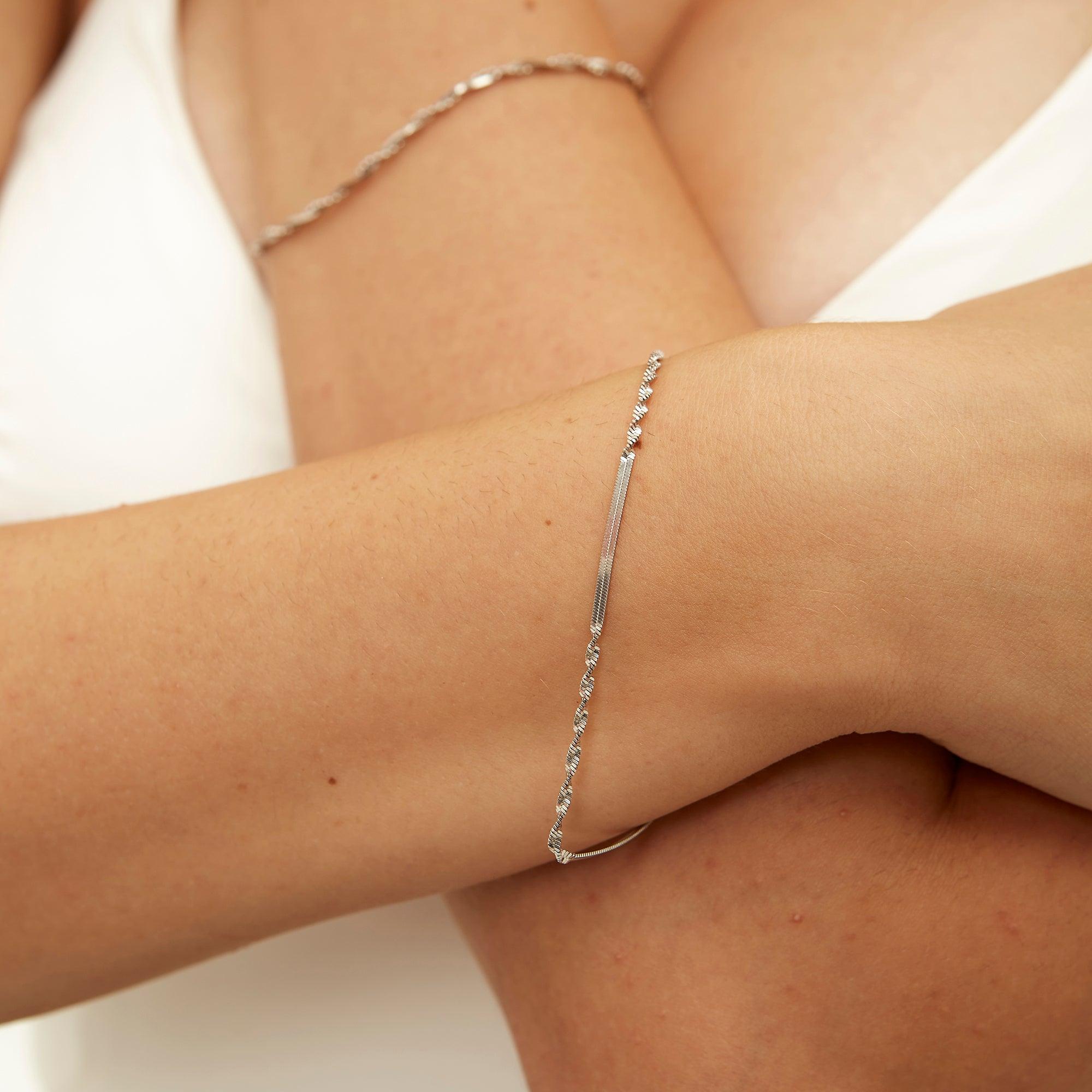 Silver Semi Singapore Sterling Silver Bracelet, Image 2 of 5