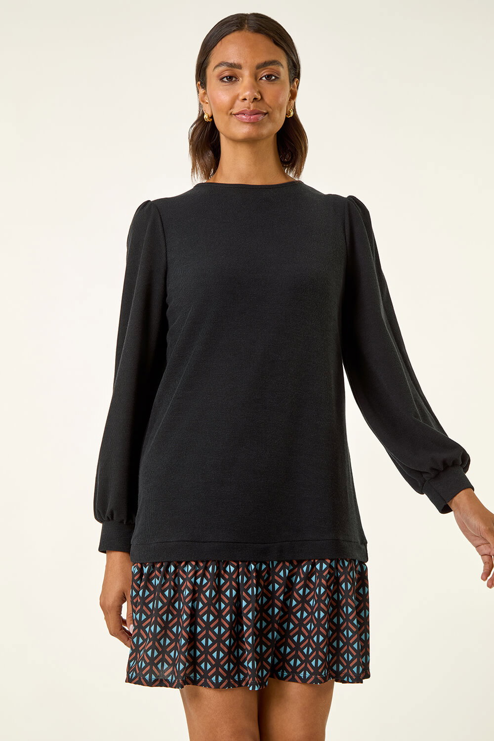 Black Geometric Mix Print Mini Dress, Image 5 of 5