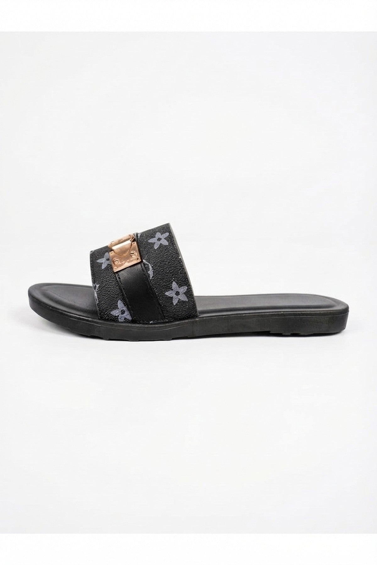 Black 3694 Black Amber Patterned Slider Sandals, Image 4 of 8