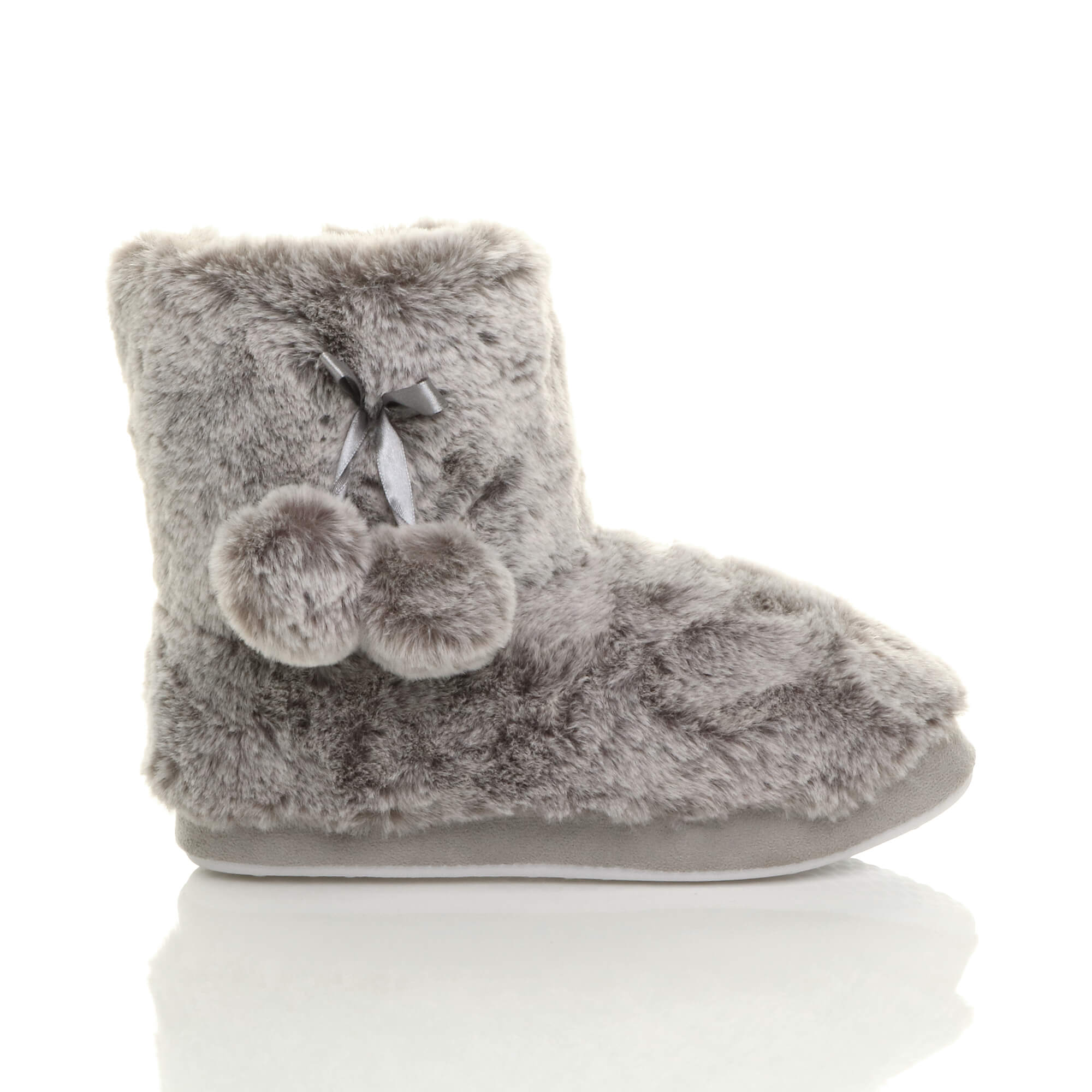Grey AJVANI Grey Faux Fur Lined Slip On Memory Foam Mules Slippers, Image 2 of 6