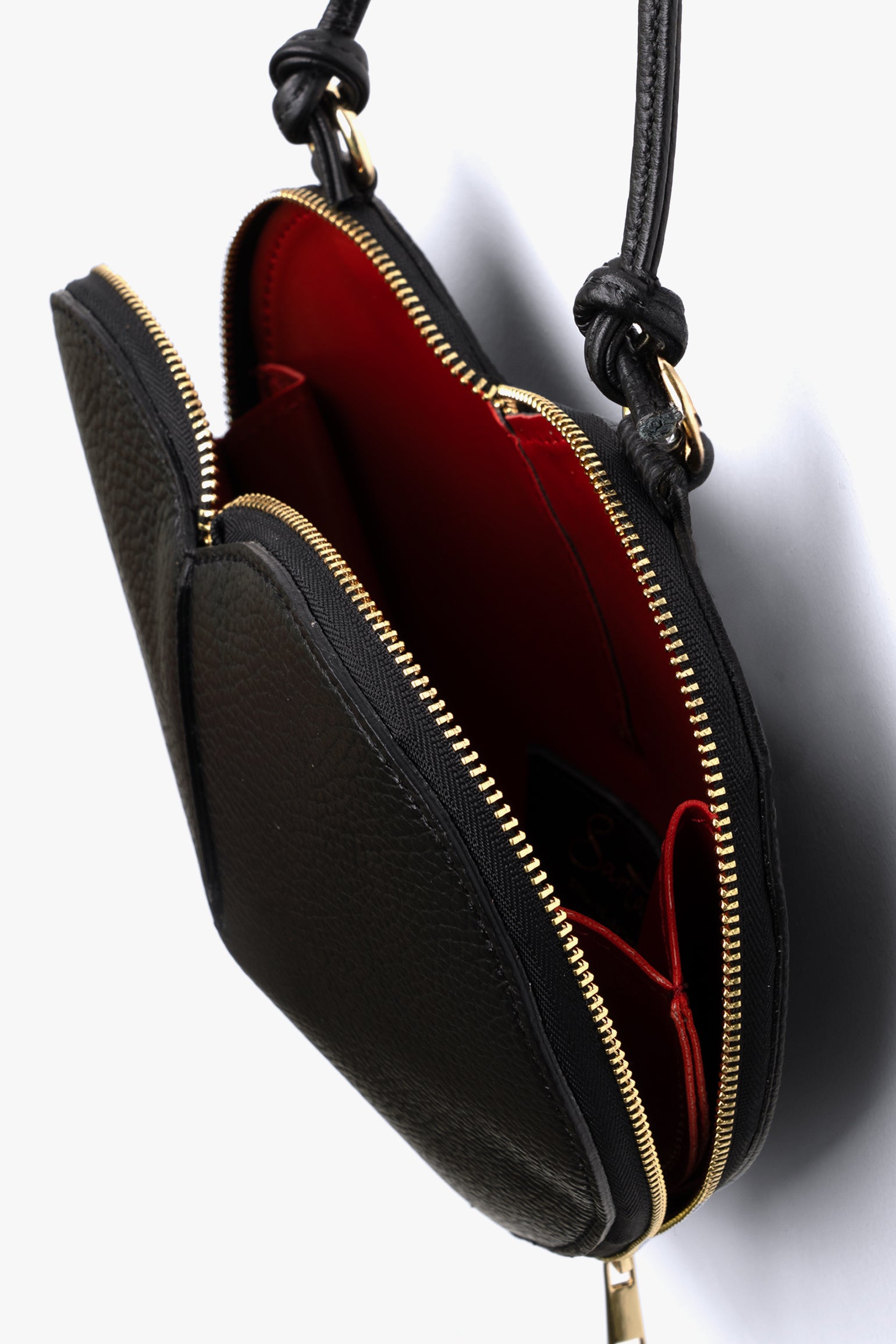 Black Italian Leather Heart Crossbody Bag, Image 4 of 5