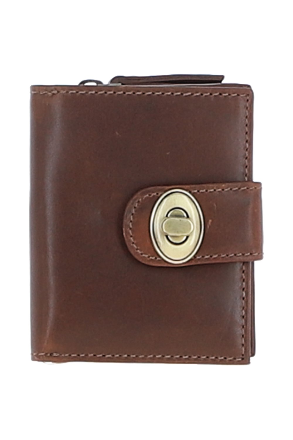 Brown Real Leather Purse with Turnlock & Zip Pocket, Image 1 of 3