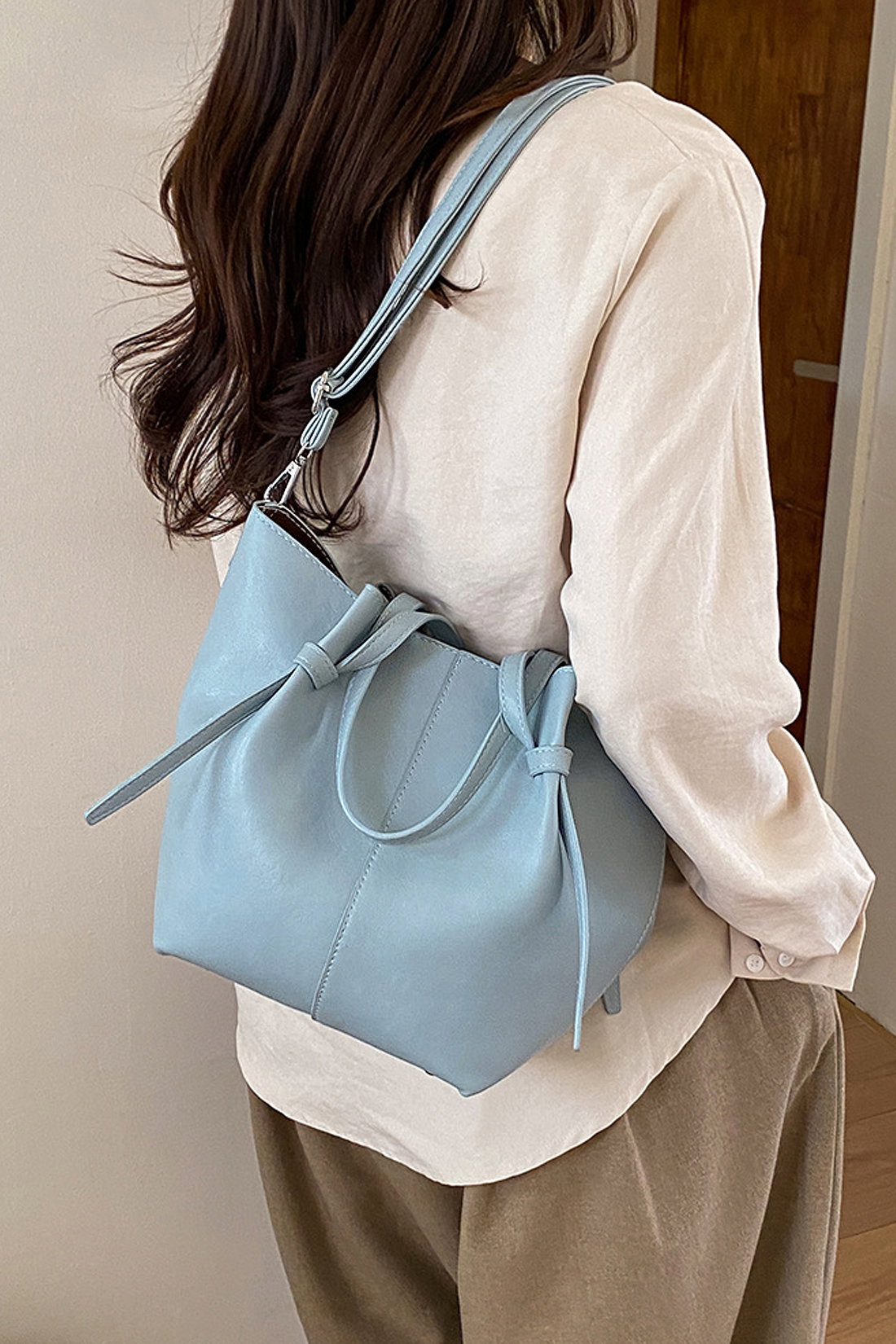 Blue Structured Handbag With Shoulder Strap, Image 2 of 4