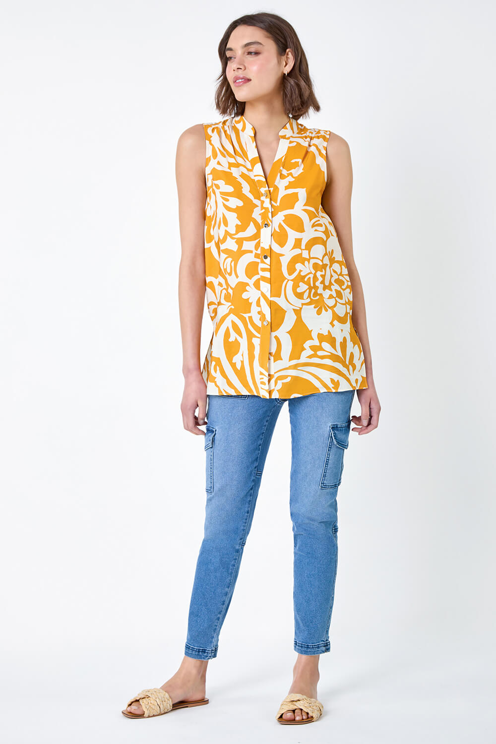 Mango Floral Print Sleeveless V-Neck Button Blouse, Image 3 of 5