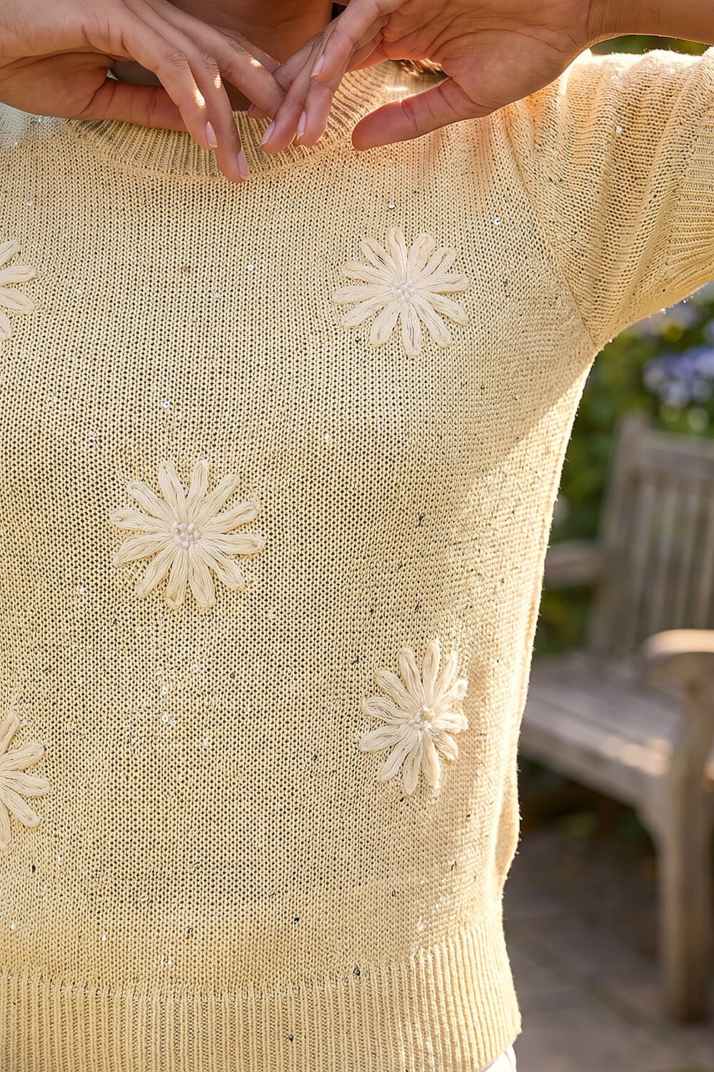 Lemon Daisy Sparkly Embroidered Knit Top, Image 5 of 4