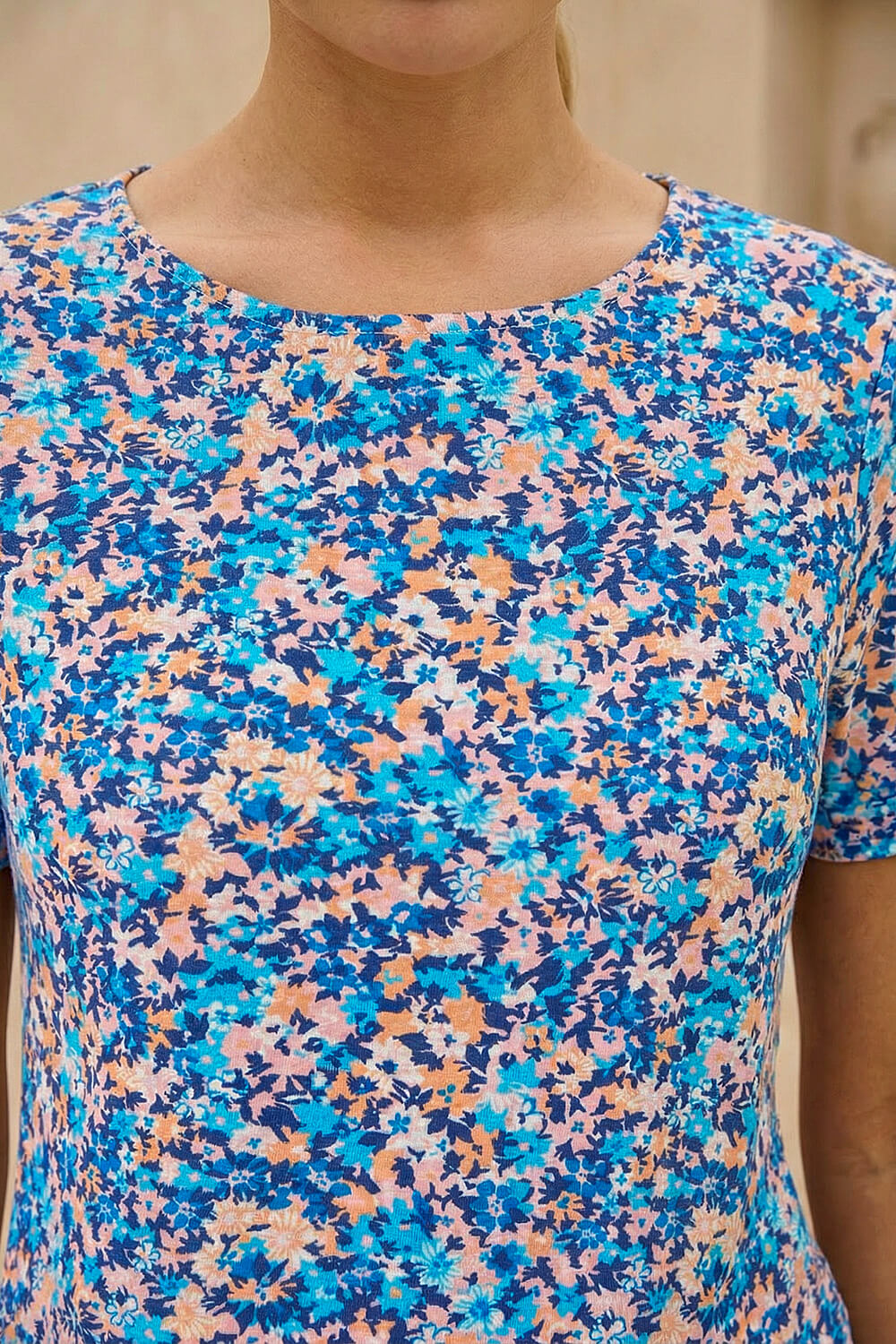 Blue Floral Print Elasticated Hem Top, Image 5 of 4