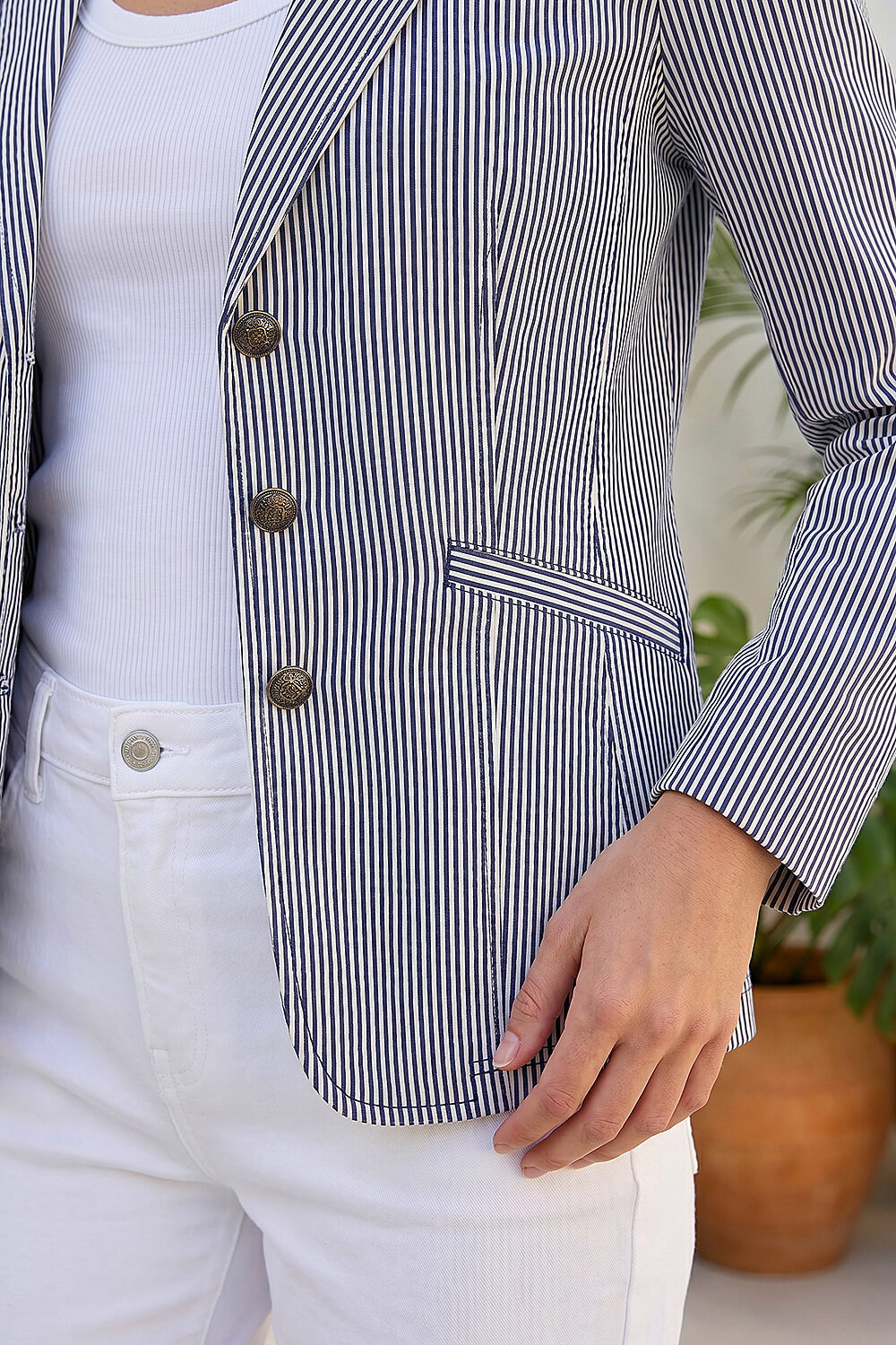 Navy Stripe Bengaline Stretch Blazer, Image 5 of 4