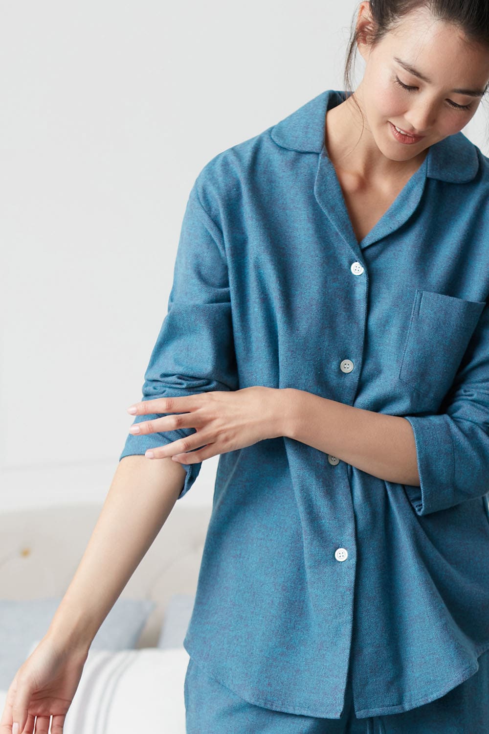 Teal "Stornoway" Herringbone Brushed Cotton Pyjama Set, Image 2 of 4