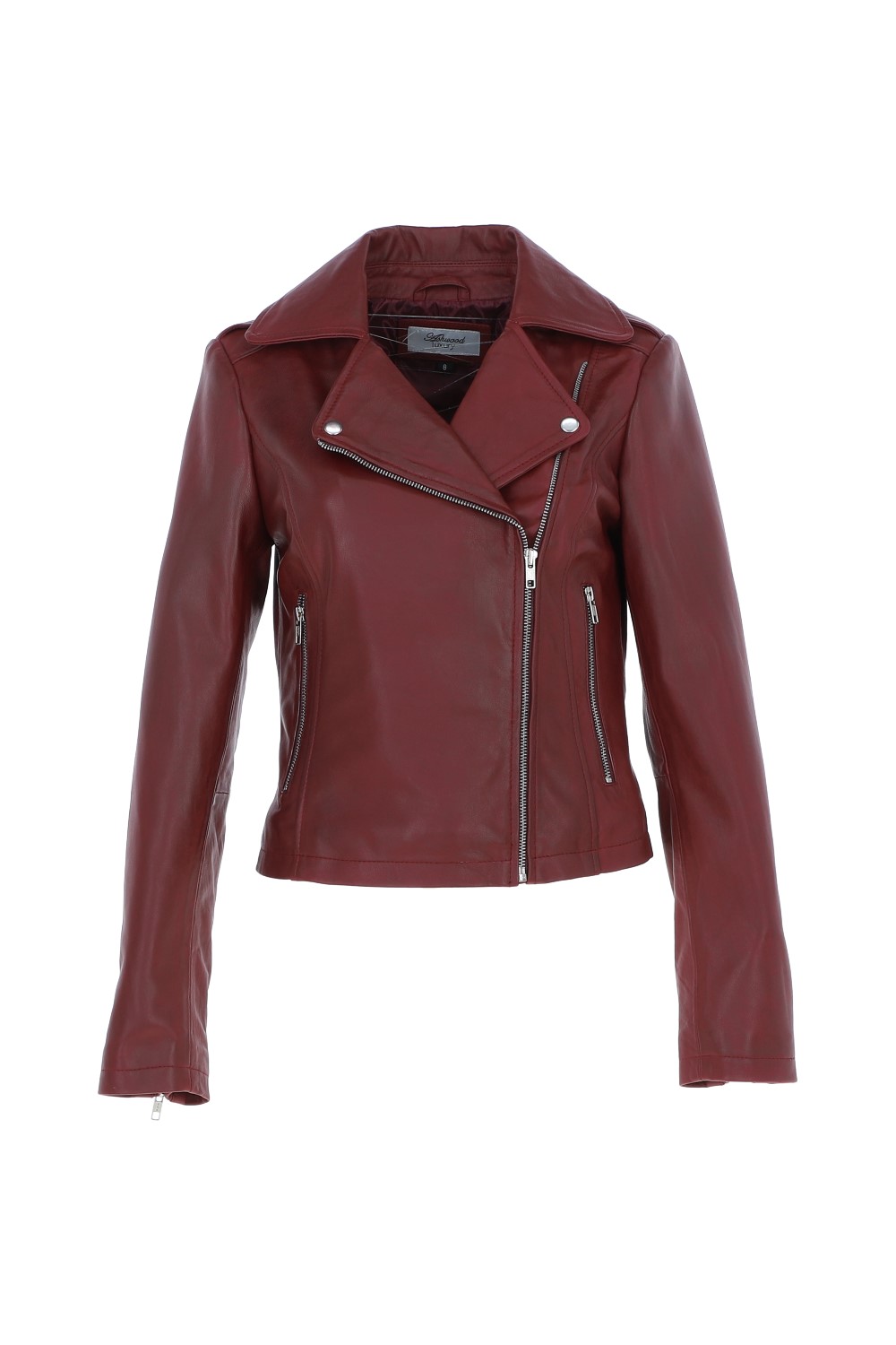 Burgundy 'Brooklyn' Short Leather Biker Jacket, Image 2 of 5