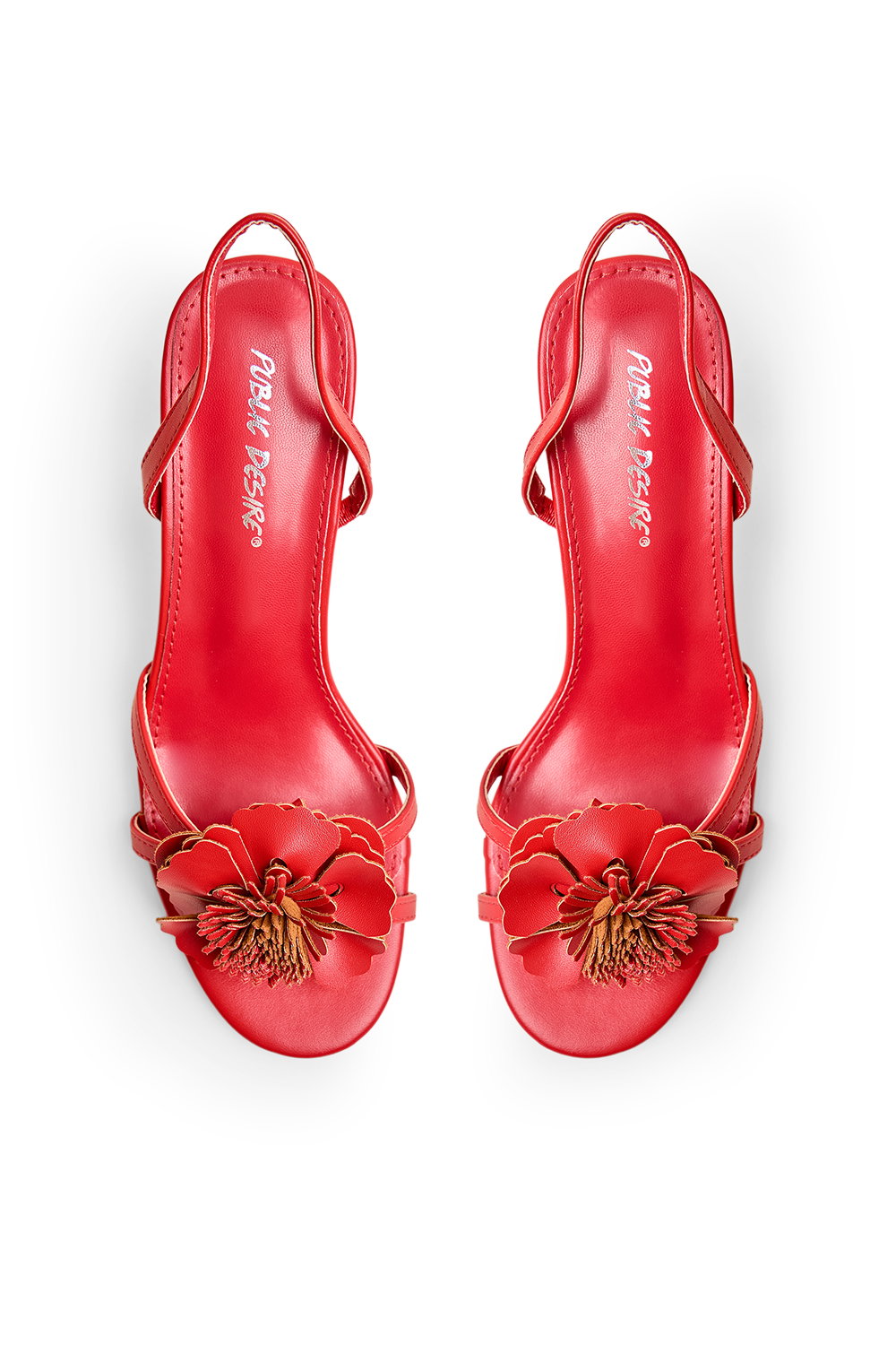 Red Red Hot Red Pu Sling Back Mid Heels, Image 2 of 4